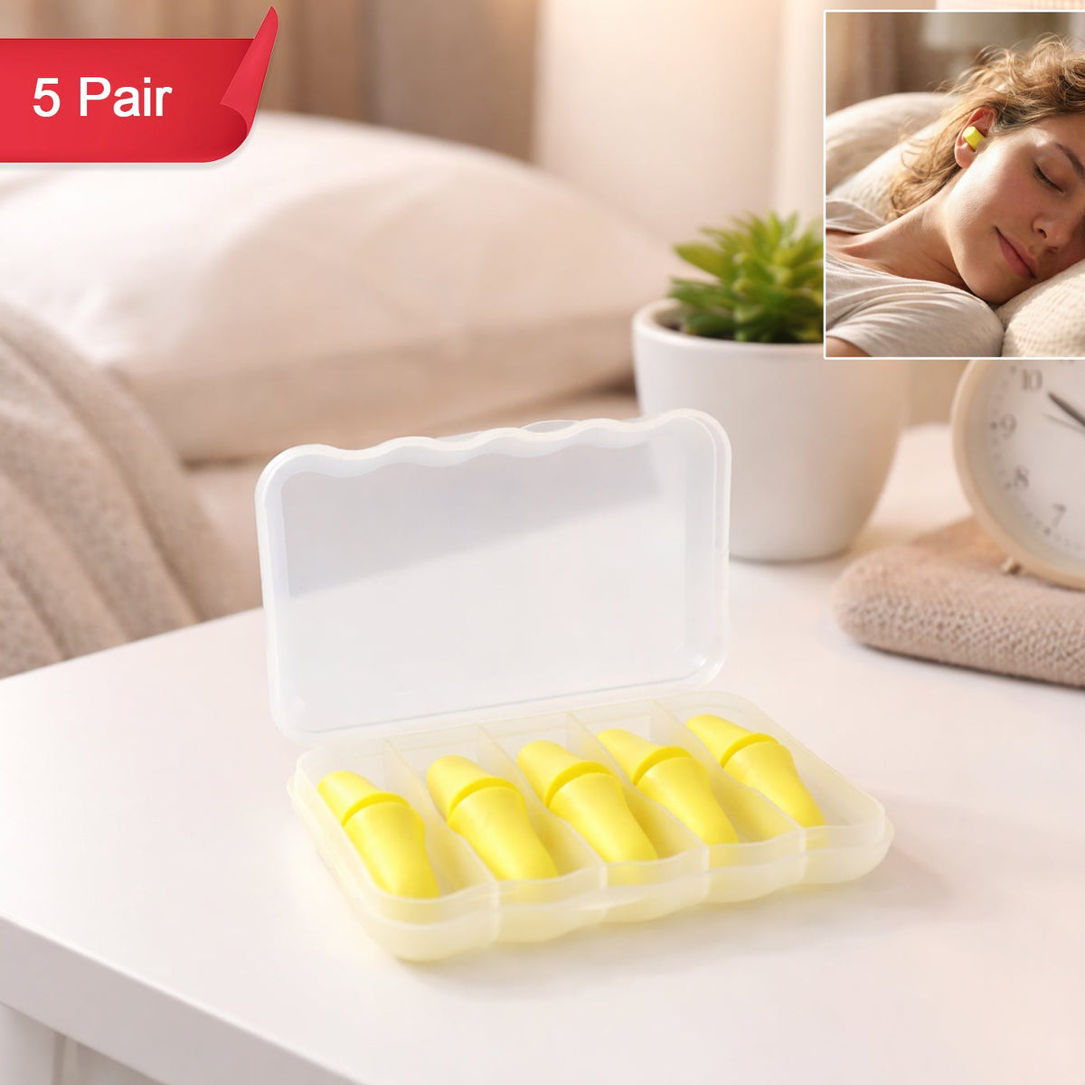 5 Pair Soft Foam Ear Plugs with Case - Noise Reduction for Sleep & Study - Happy Price - Image 1