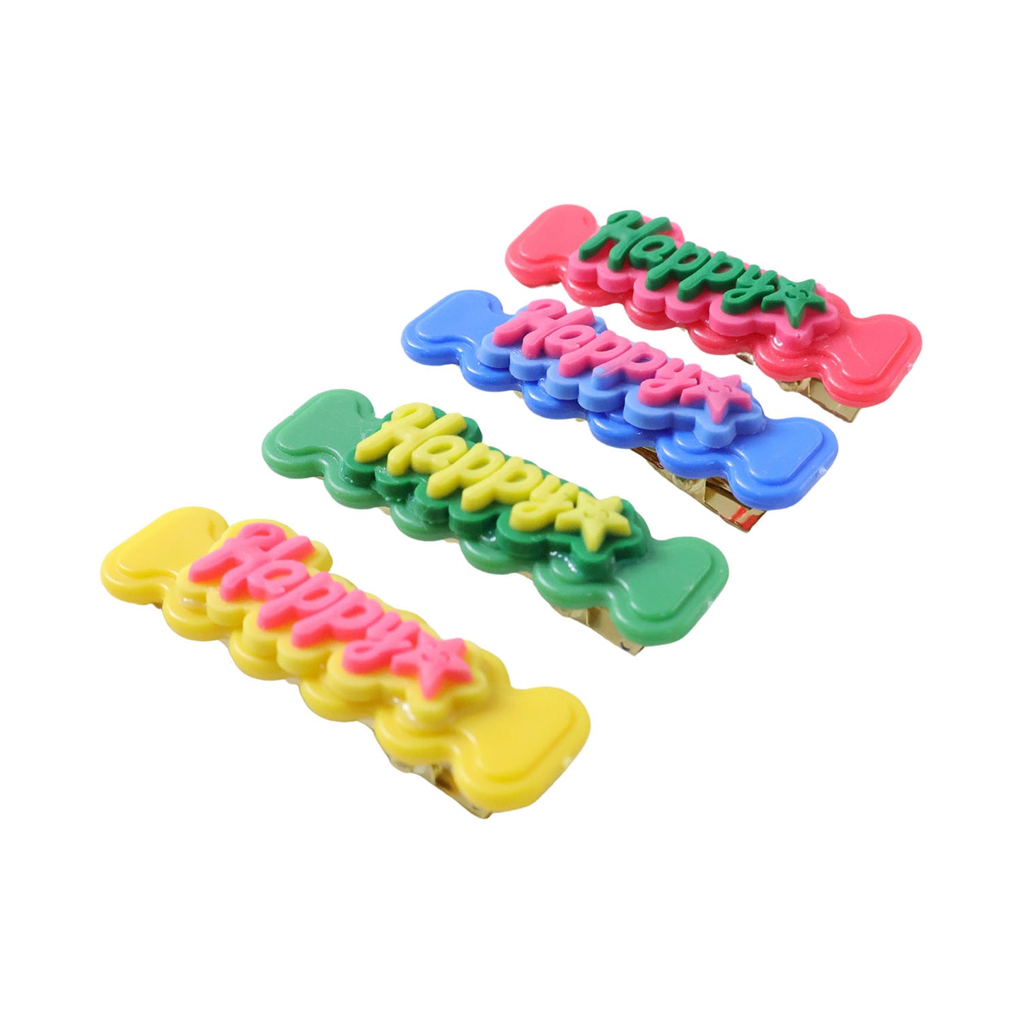 Cute Happy Bone Shape Snap Hair Clips Set - 4 Pieces for Girls - Happy Price - Image 4
