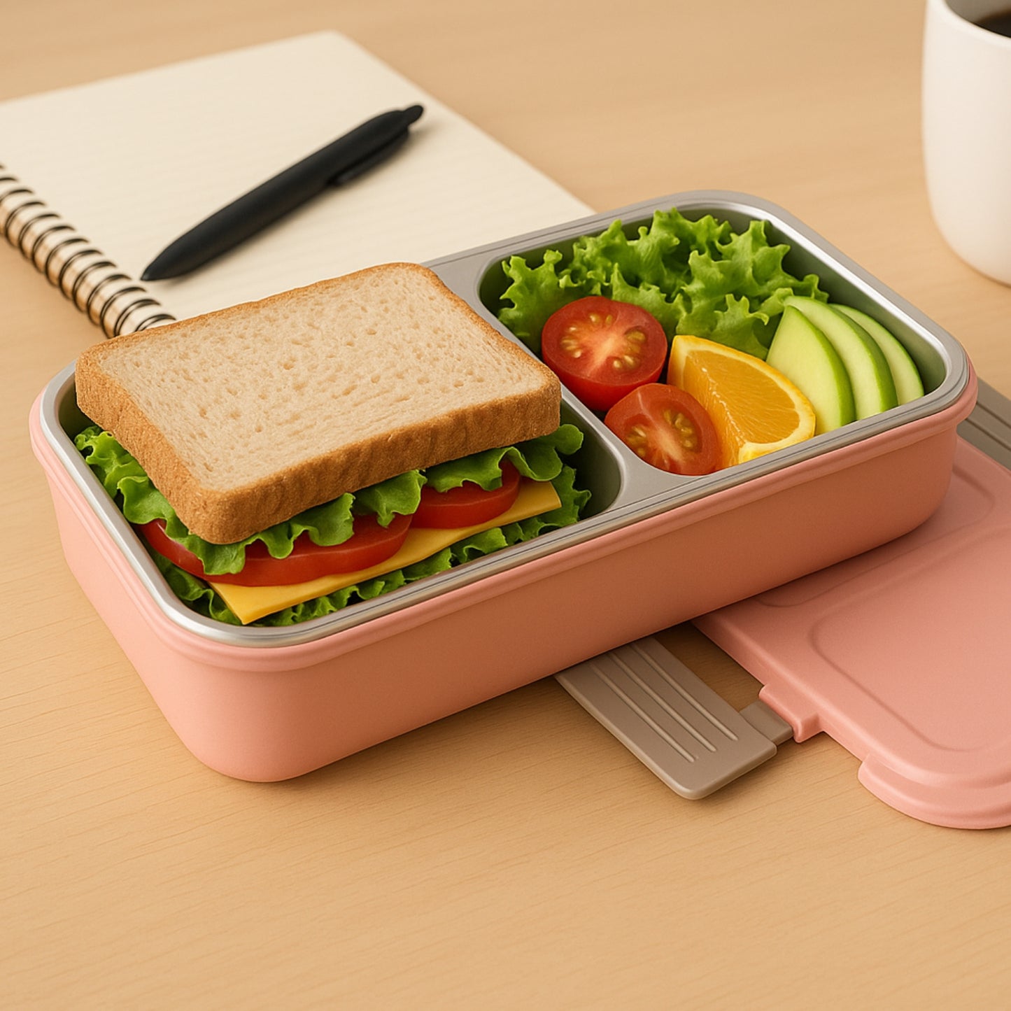 2 Compartment Stainless Steel Lunch Box - Leak Proof Tiffin for Office & School - Happy Price - Image 3