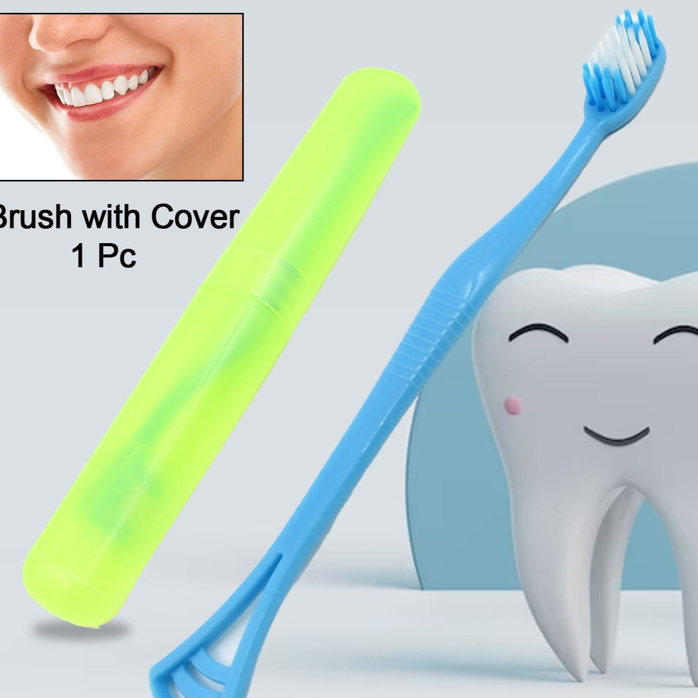 2 In 1 Soft Toothbrush And Tongue With Toothbrush Cover Cleaner Scraper For Men And Women Kids Adults Plastic Toothbrush Cover Case Holder (1 Pc) - Happy Price - Image 1