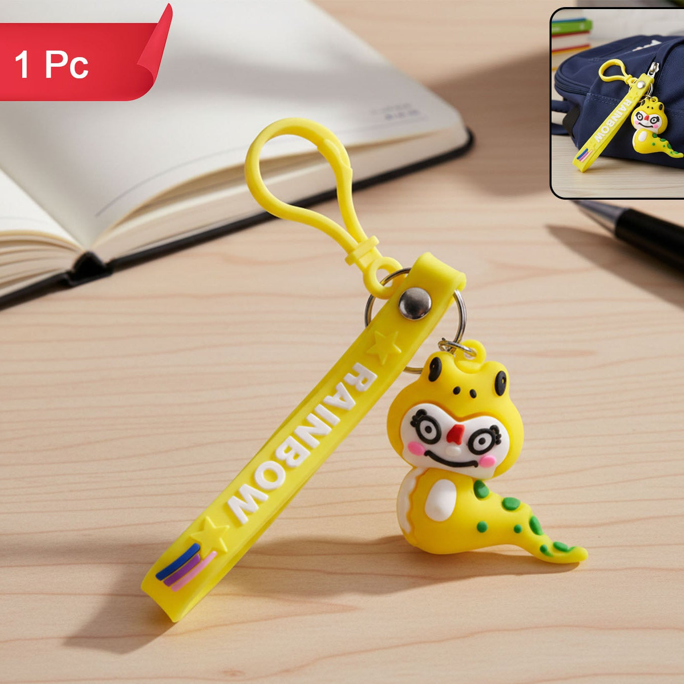 Cute Dinosaur Character Keychain with Rainbow Strap (1 Pc) - Happy Price - Image 1