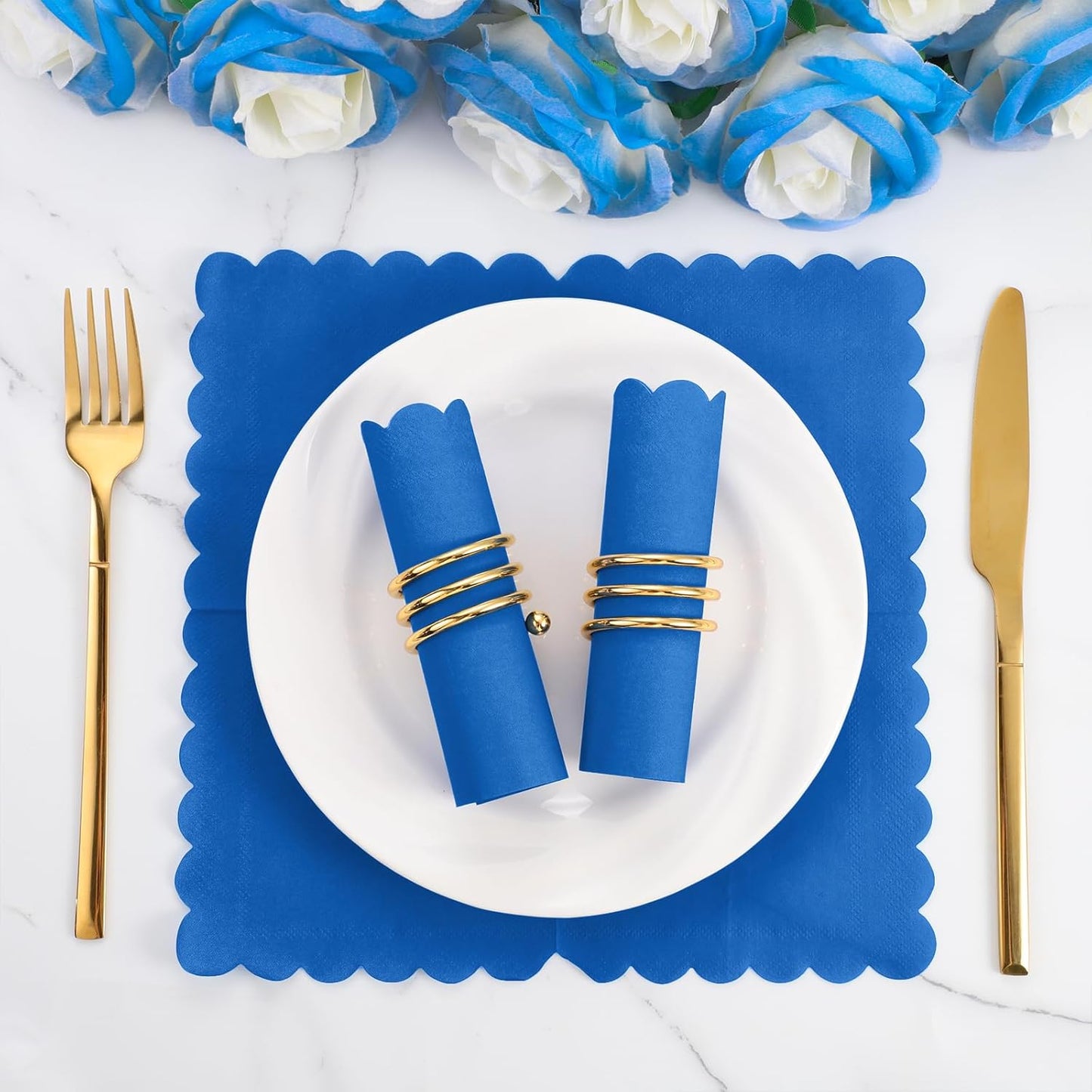 Royal Scalloped Disposable Paper Napkins - 120 Pc Pack, 23x23 cm - Happy Price - Image 3