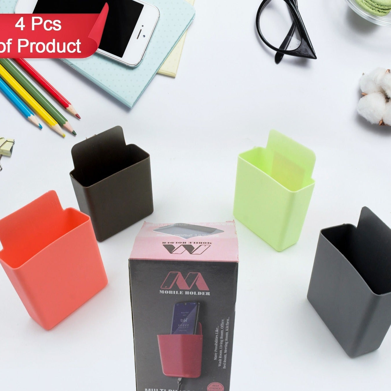 Multipurpose Plastic Wall Mounted Remote Mobile Holder Stand (Pack Of 4) - Happy Price - Image 1