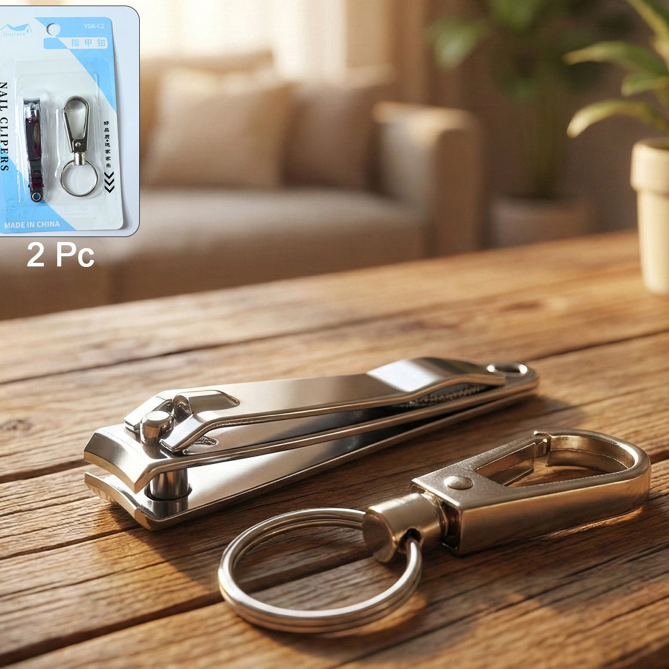 Stainless Steel Nail Clipper Set with Keychain Holder (2 Pc) - Happy Price - Image 1