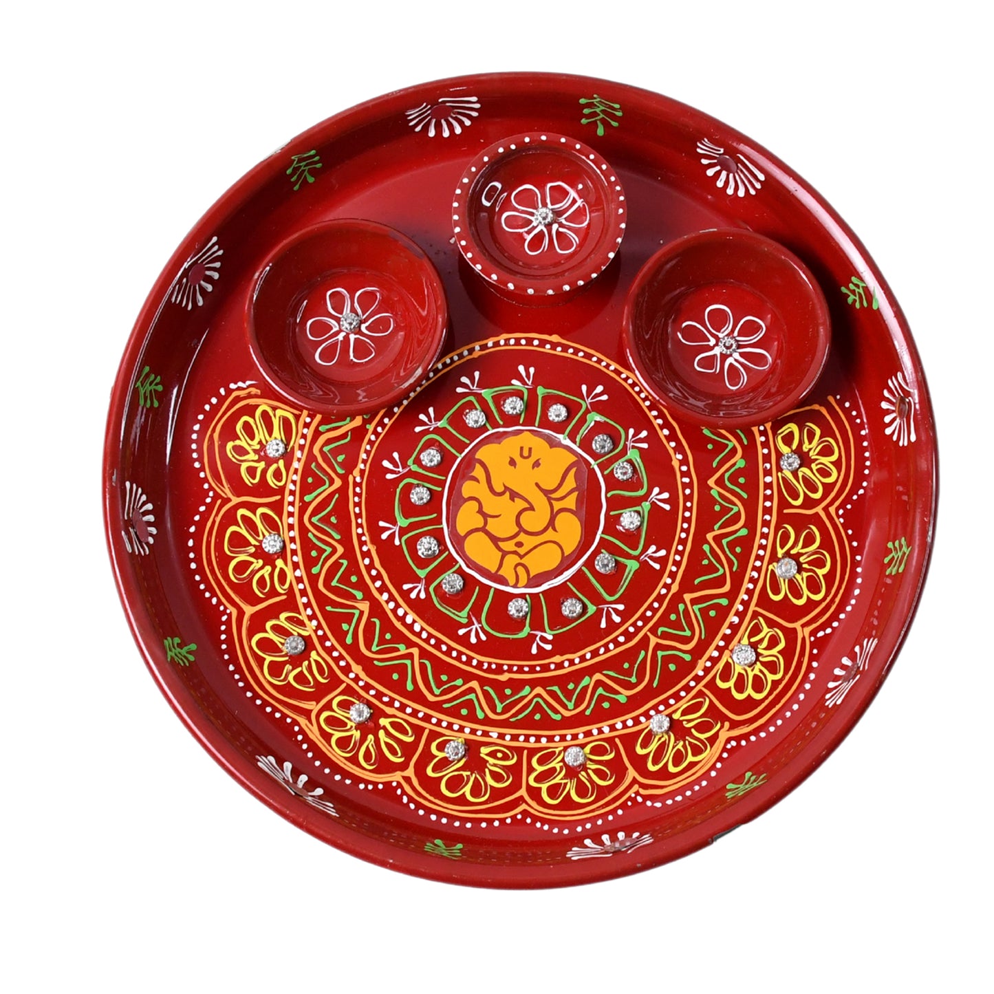 Hand-Painted Ganesha Pooja Thali Set with 3 Diyas - Festive Puja Utensil - Happy Price - Image 2