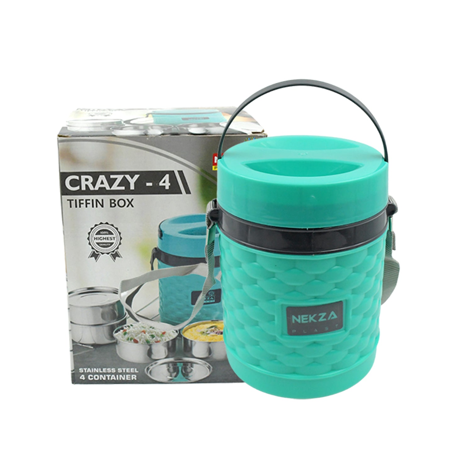 Double Wall Insulated Stainless Steel Tiffin 4 Compartment Lunch Box With Handle Stackable Stainless Steel Lunch Box Bpa Free Leakproofdabba For Office Home Shool Hot Outer Plastic Tiffin Box Set (1 Pc 4 Compartment) - Happy Price - Image 4