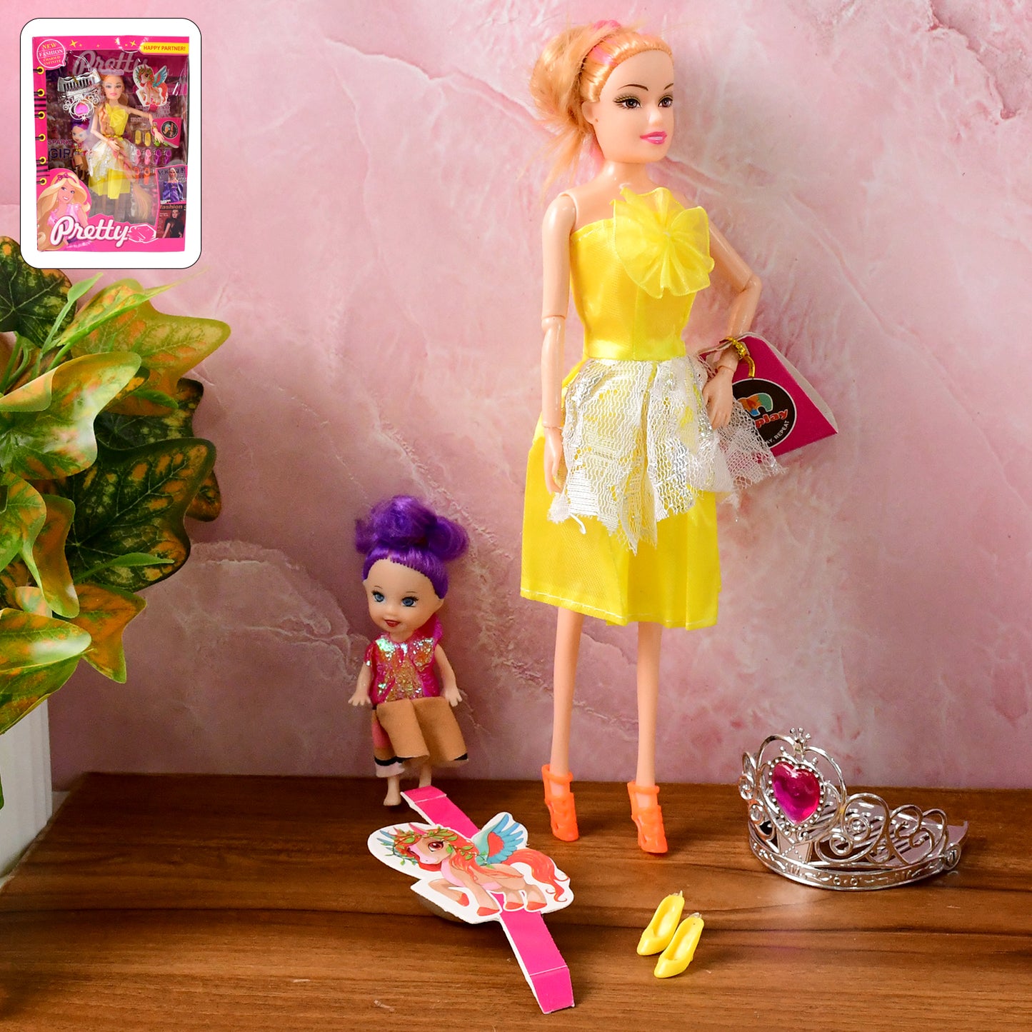 Fashion Doll and Baby Doll Playset with Crown and Accessories for Kids - Happy Price - Image 6