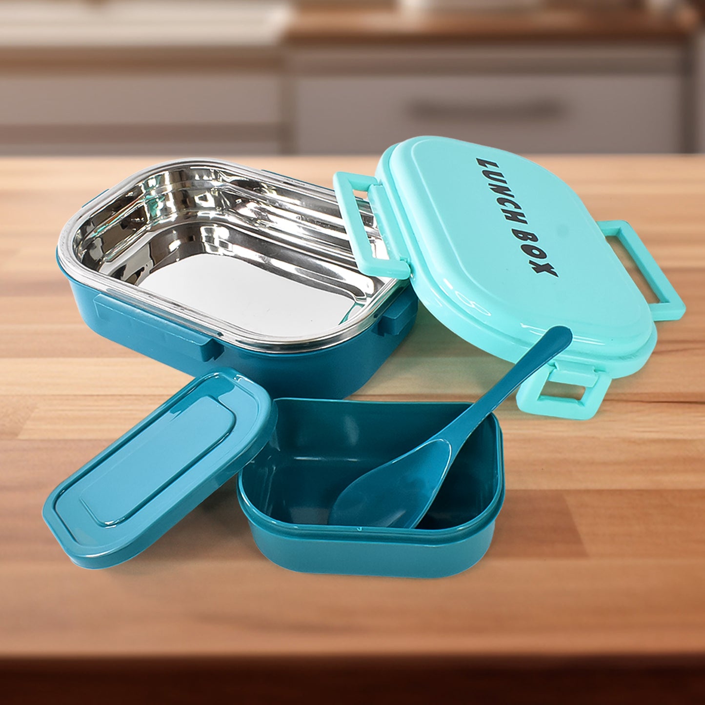 3-in-1 Stainless Steel Lunch Box with Detachable Small Container & Spoon - 1 Set - Happy Price - Image 2