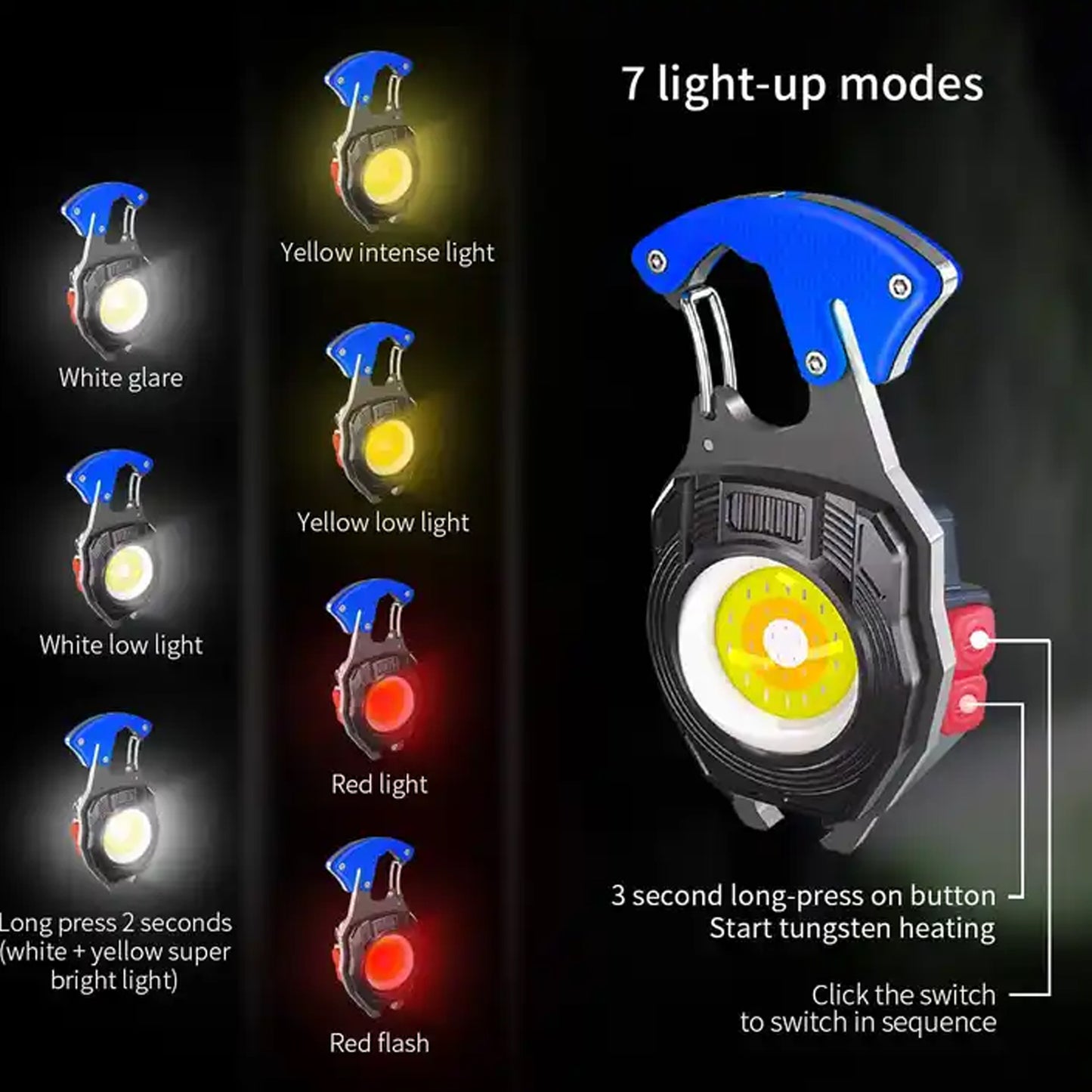 Keychain Led Flashlight Rechargeable Multi Function 6 Lighting Modes Pocket Key Chain Flash Light Usb For Outdoor Campingwalking With Cigarette Lighter - Happy Price - Image 5