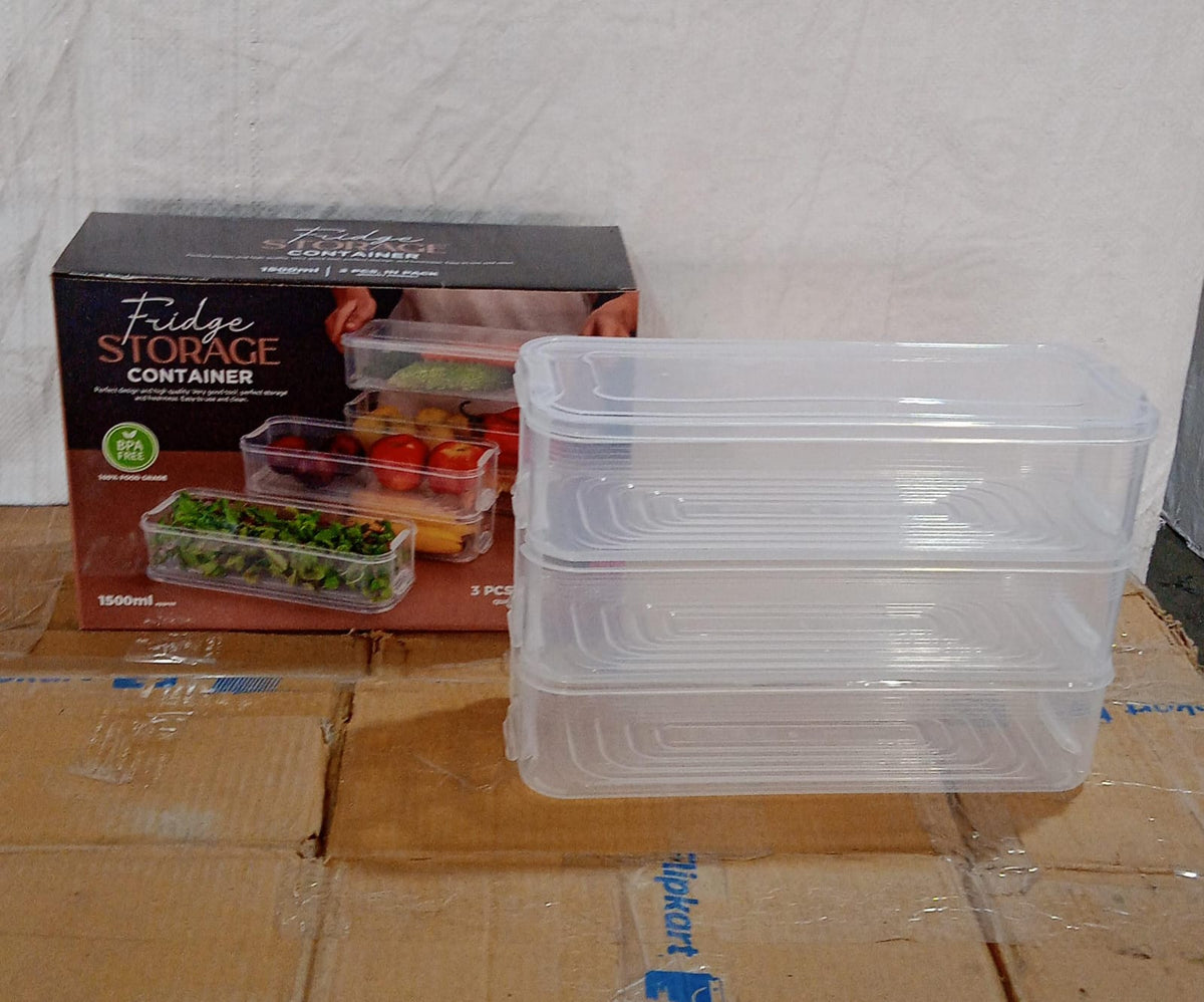 3 Fridge Storage Container Fridge Organizer With Lid Stackable Fridge Storage Containers Plastic Freezer Storage Containers For Fish Meat Vegetables Fruits Pack Of 3pcs 1500ml Approx - Happy Price - Image 7