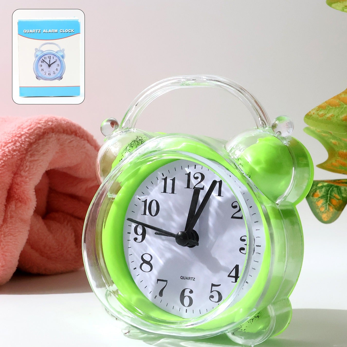 Classic Quartz Alarm Clock - Green Transparent, Analog Table Clock (1 Pc) - Happy Price - Image 1