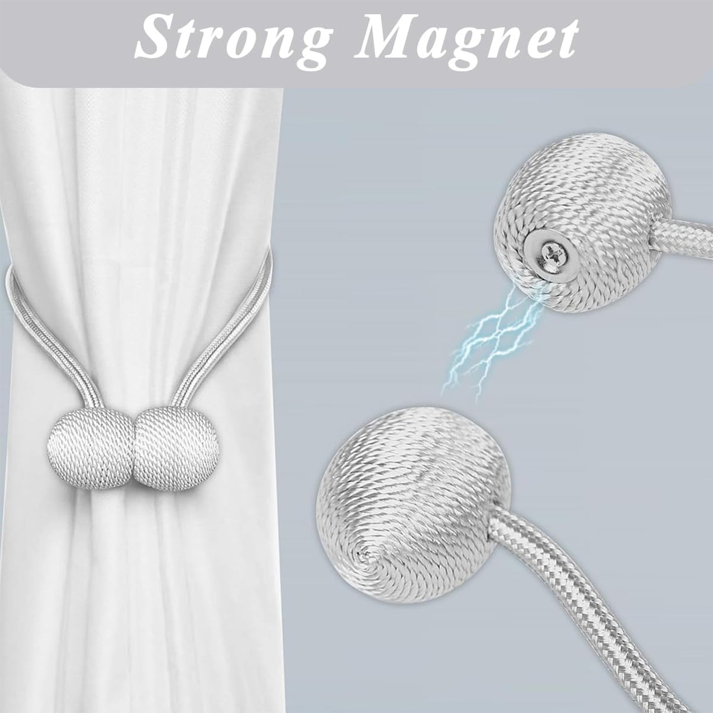 Magnetic Curtain Tiebacks (2 Pc Set) - Silver Braided Rope Holdbacks - Happy Price - Image 5