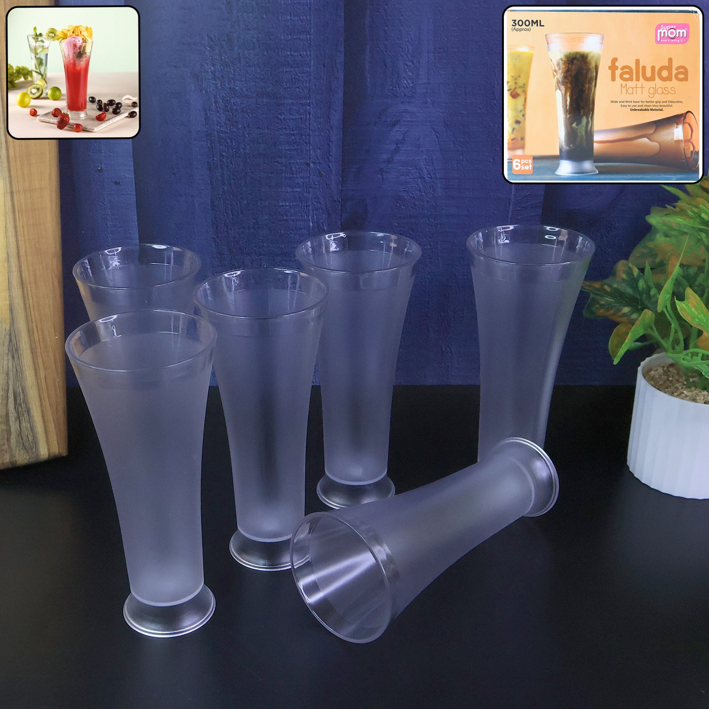 Set of 6 Tall Matt Finish Plastic Glasses - 300ml Each for Faluda & Beverages - Happy Price - Image 7
