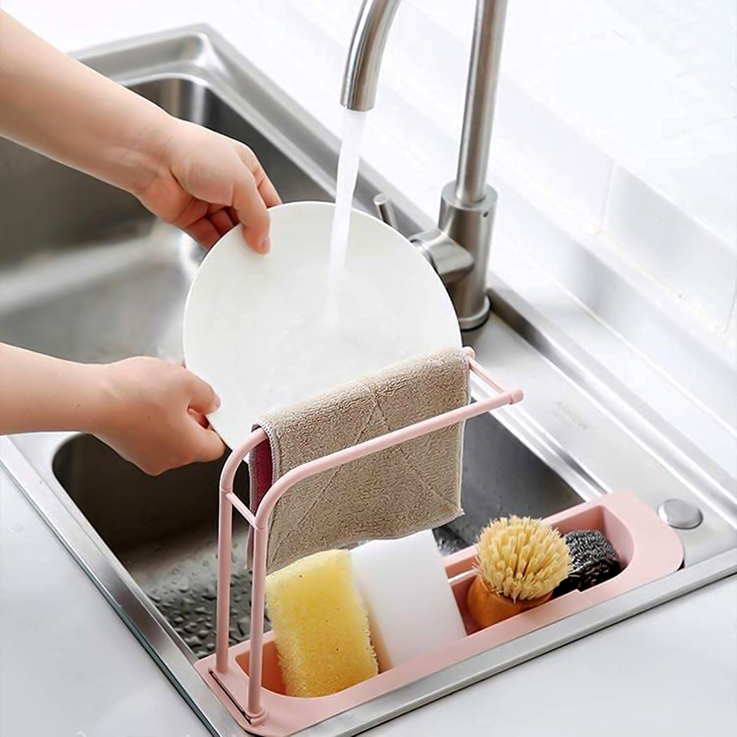 Over-sink Expandable Sink Caddy With Dual Towel Bar Drip Tray