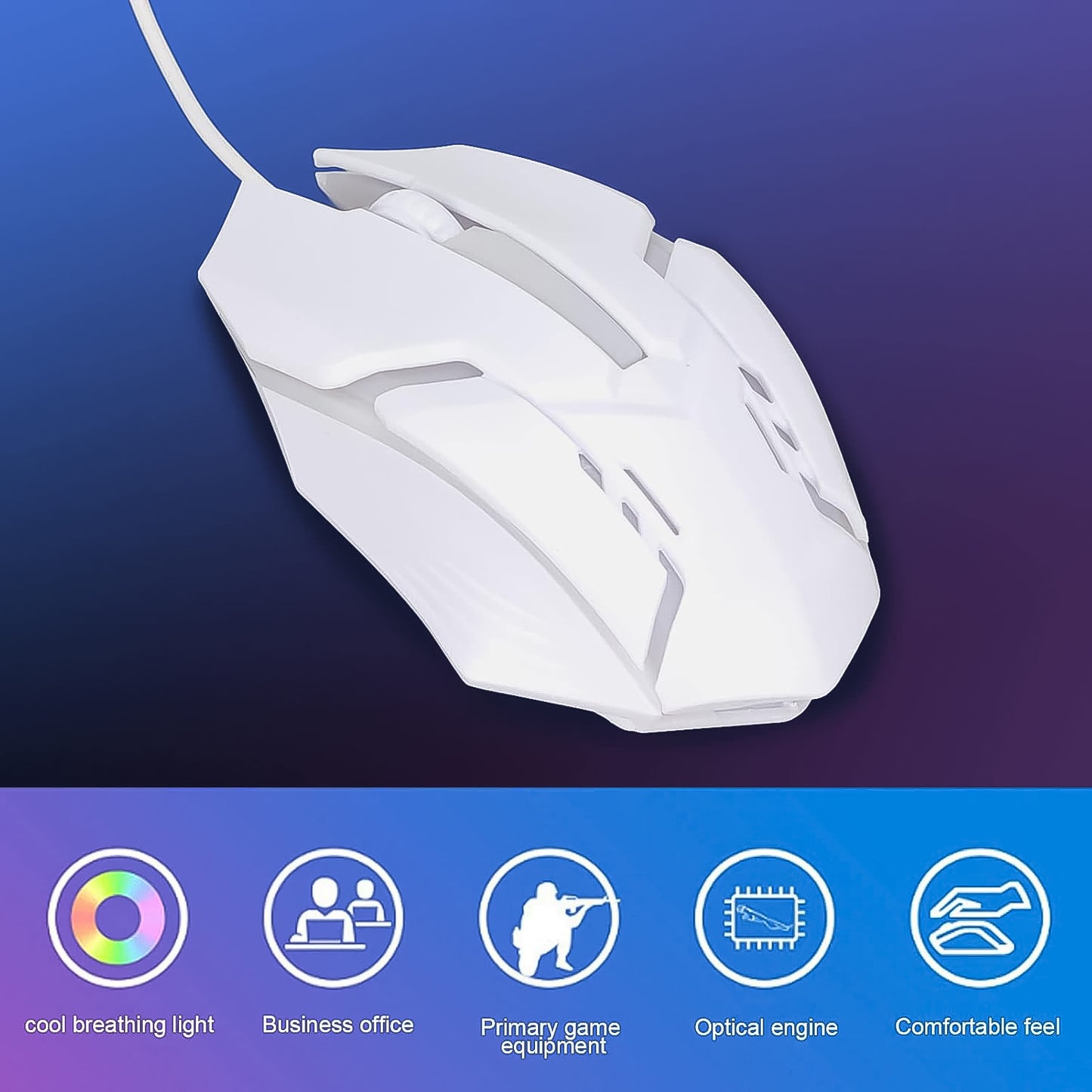 Usb Wired Mouse Gaming Mouse Colorful Lighting Luminous (1 Pc Wihte) - Happy Price - Image 4