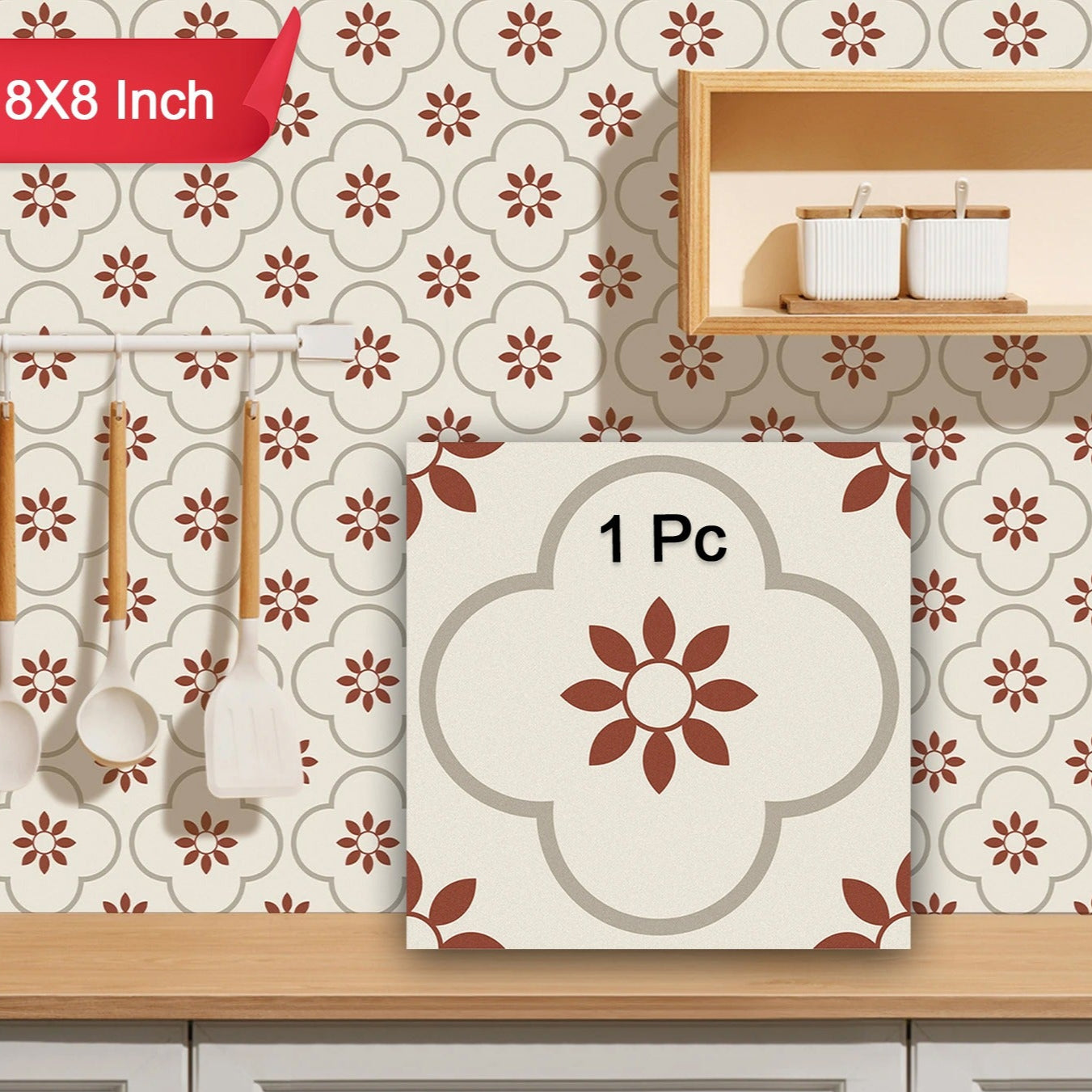 Peel And Stick Floor Tiles Kitchen Bathroom Backsplash Sticker Detachable Waterproof Diy Tile Stickers For Wall Decoration Tiles Home Decoration (8x8 Inch 1 Pc Tiles) - Happy Price - Image 1