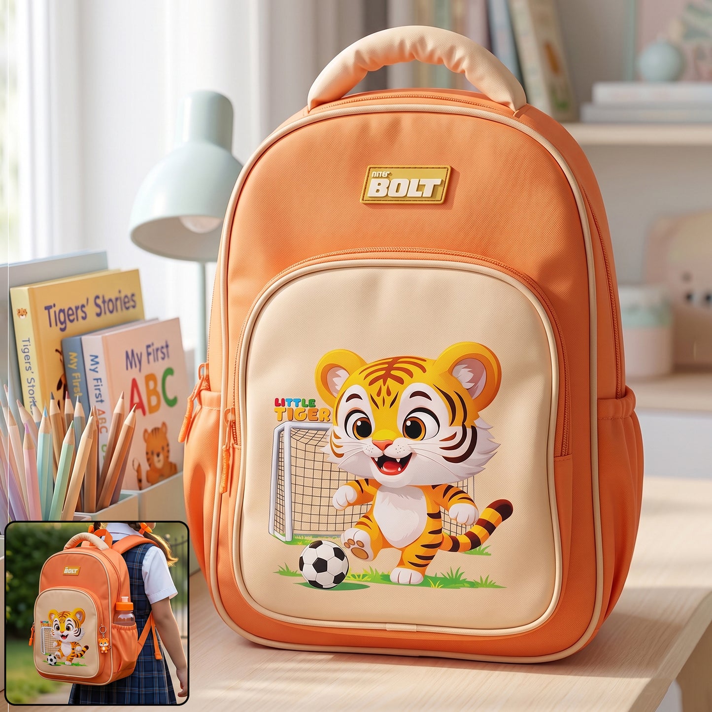 17 Inch Cartoon School Backpack for Kids - Orange - Great Price - Image 2
