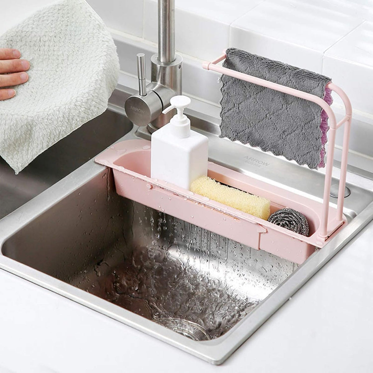 Kitchen Sink Caddy with Towel Bar and Draining Tray - 1 Pc Organizer - Happy Price - Image 6