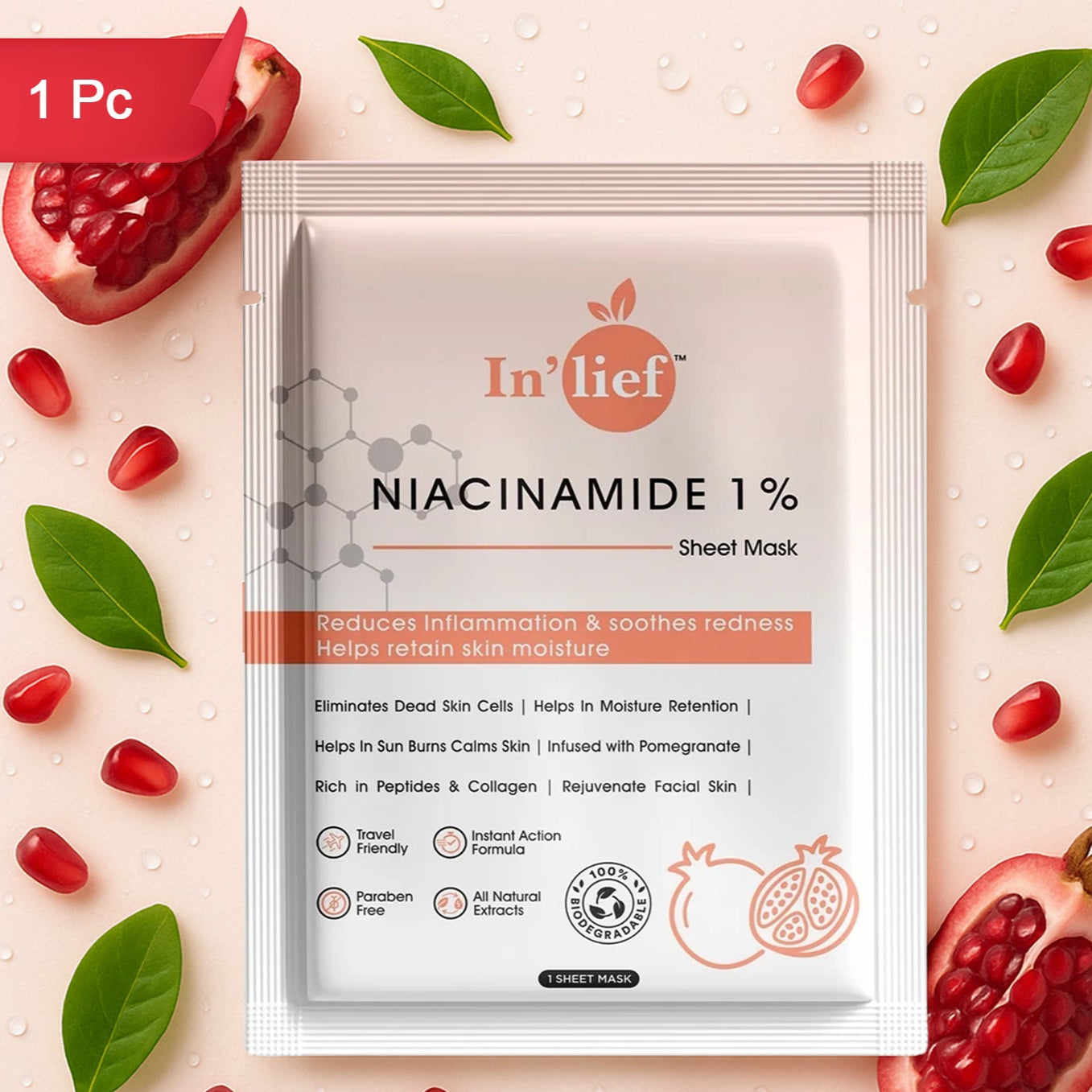 Inlief Niacinamide 1% Hydrating & Calming Facial Sheet Mask - 1 Pc - Happy Price - Image 1