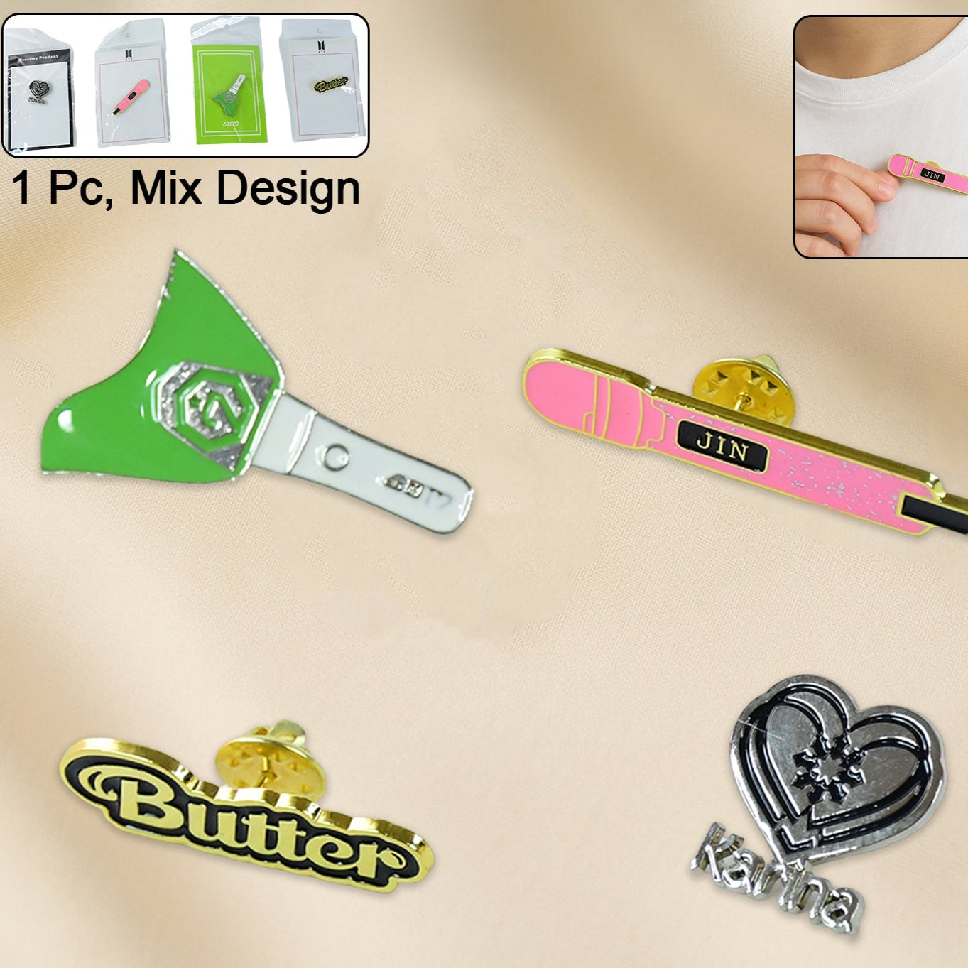 Stylish Metal Badge Pin Single Piece (Random Design) - Happy Price - Image 1