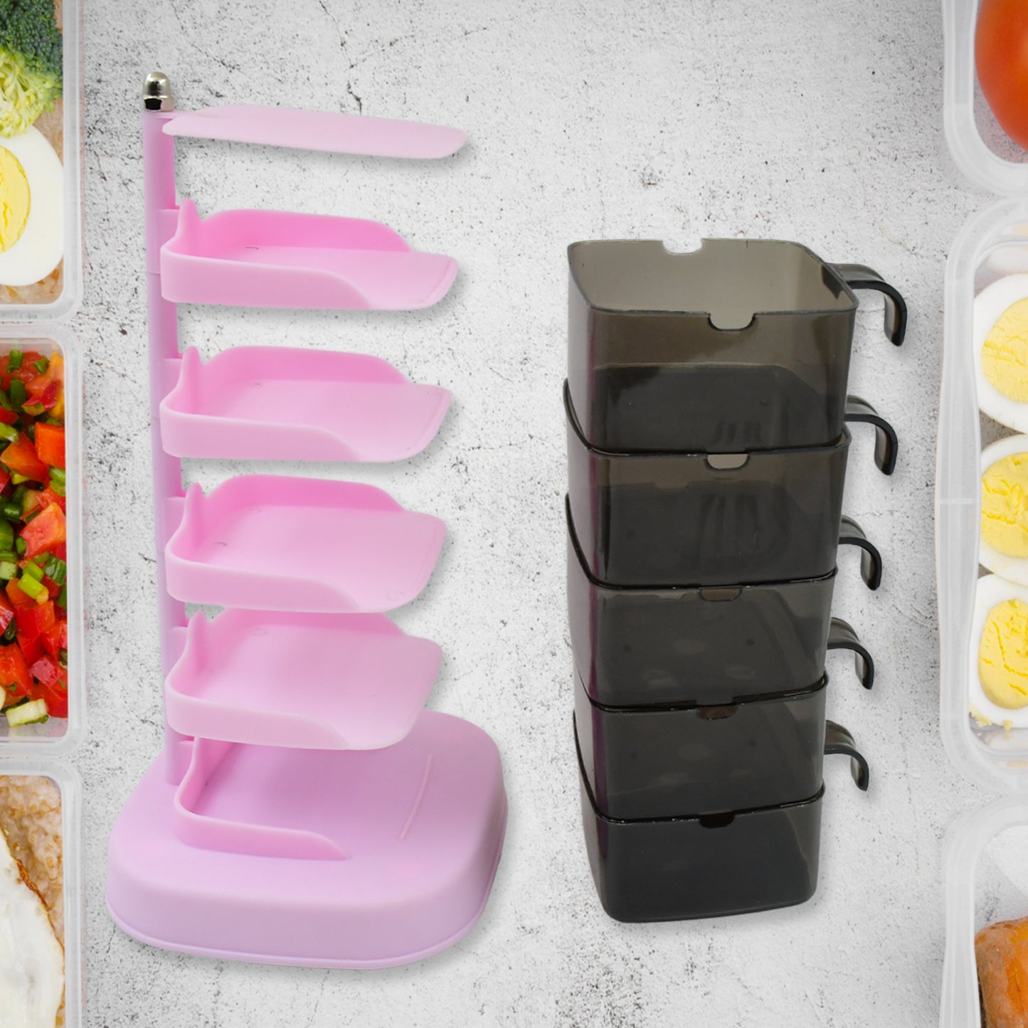 Rotating Spice Jars Vertical Rotatable Seasoning Box 5 Section Tier With 5 Spoon (1 Set) - Happy Price - Image 4