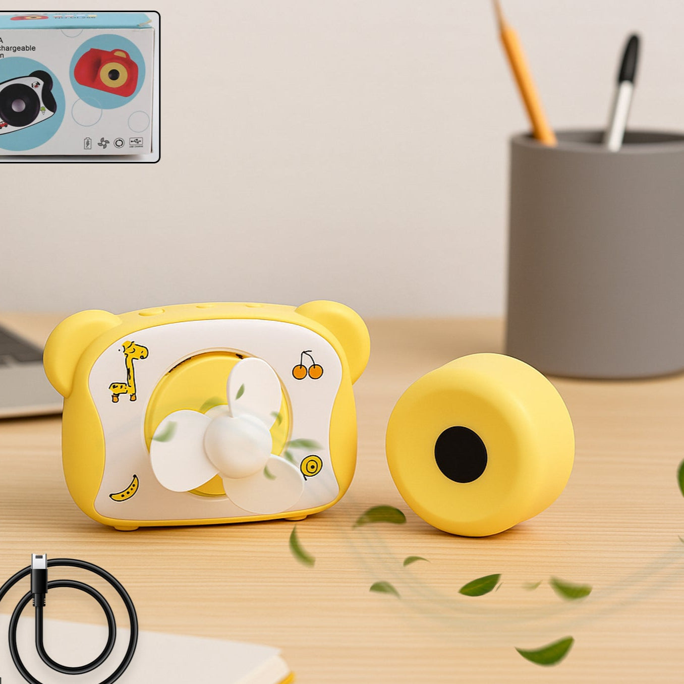 Cute Bear-shaped Mini Rechargeable Fan (1 Pc) - Happy Price - Image 1