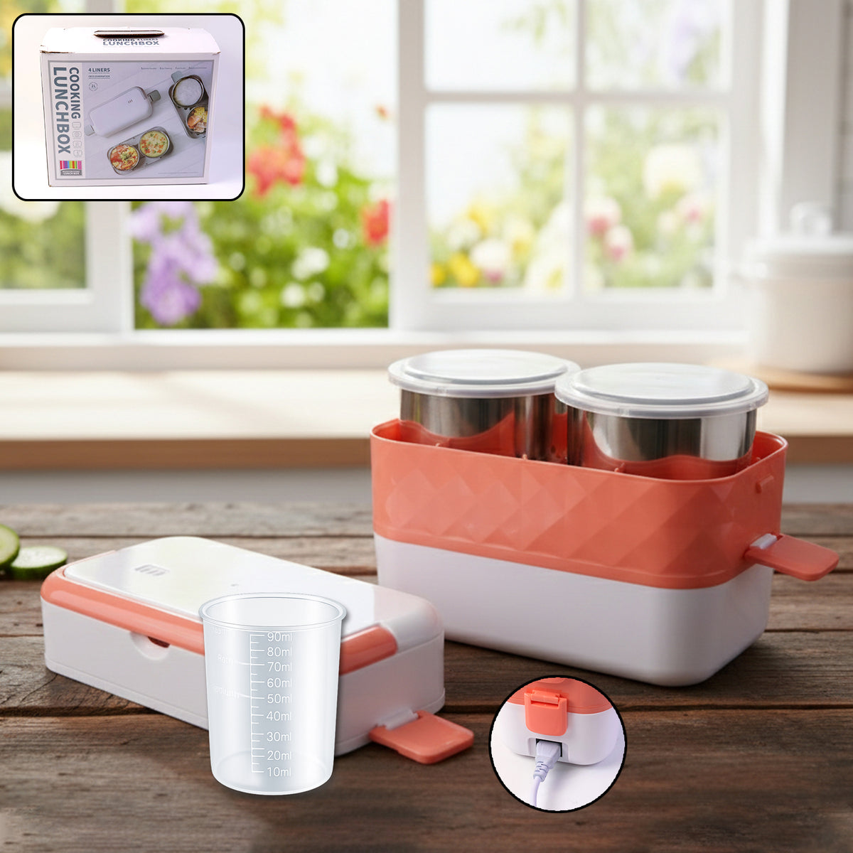 Electric Heated Lunch Box with Stainless Steel Containers - 1 Set - Happy Price - Image 2