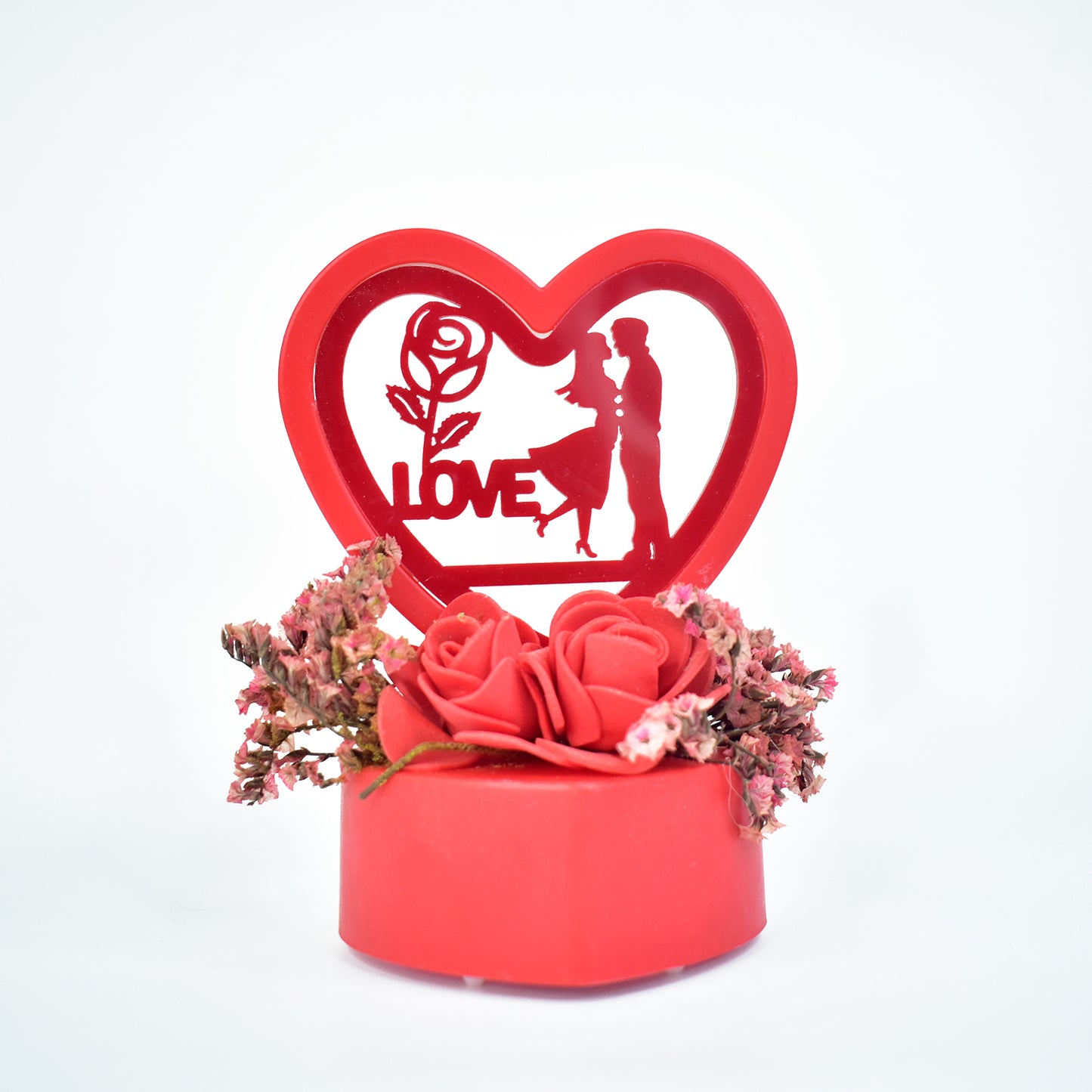 Romantic Couple Heart Showpiece with Rose Base - 1 Pc - Happy Price - Image 2