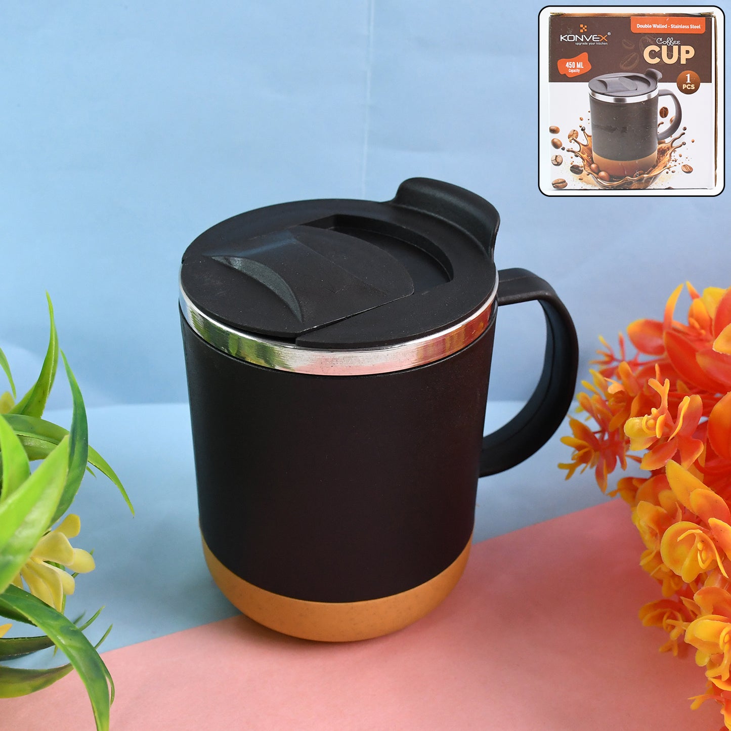 Insulated Coffee Mug With Spill-proof Lid (Approx 450ml 1 Pc) - Happy Price - Image 2
