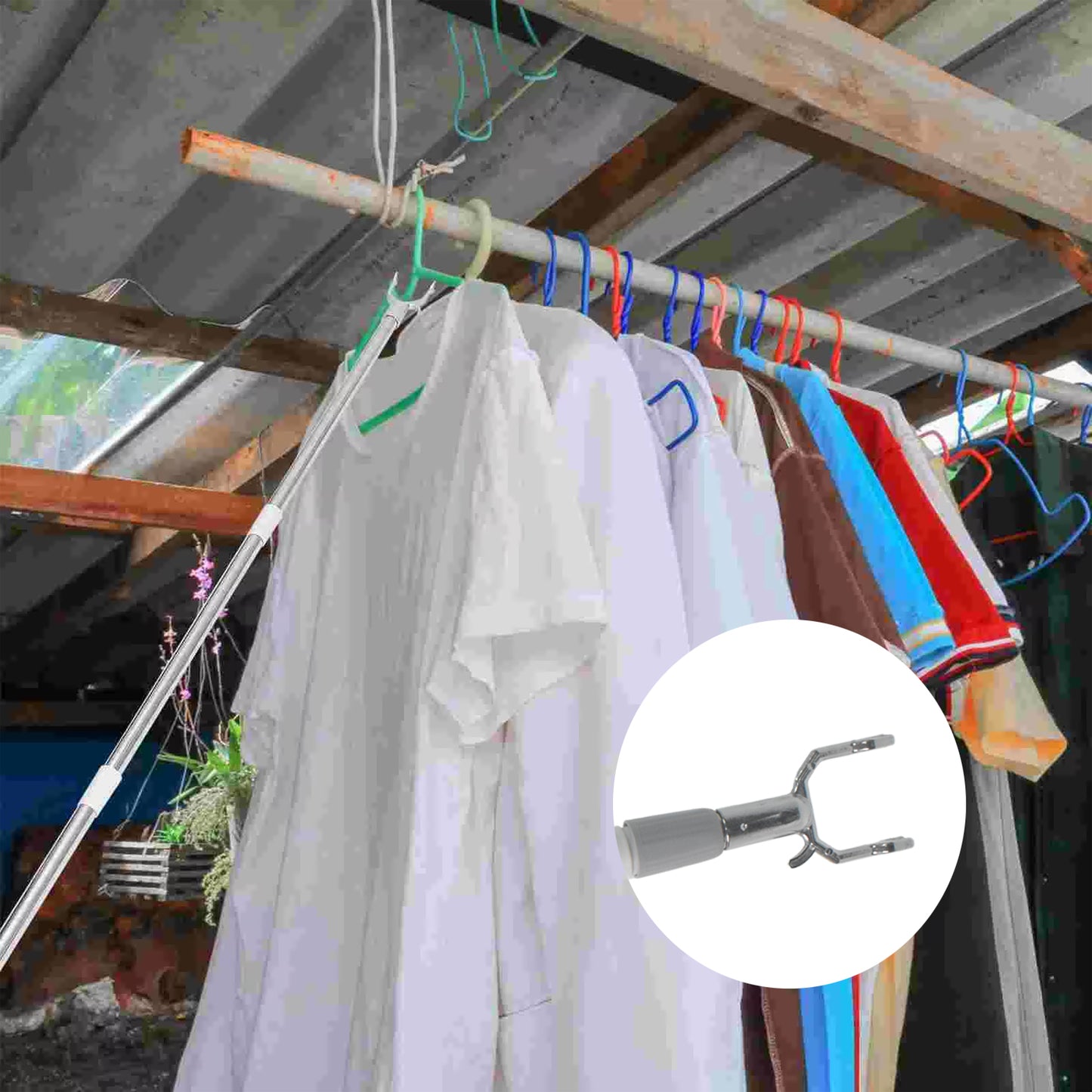 Stainless Steel Telescopic Pole Clothes Hooks Hanger (1 Pc 155 Cm) - Happy Price - Image 3