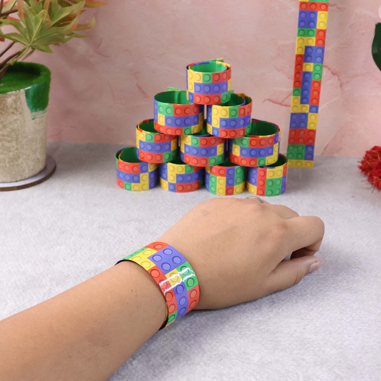 12 Pc Colorful Brick Pattern Slap Bracelets for Kids - Happy Price - Image 5