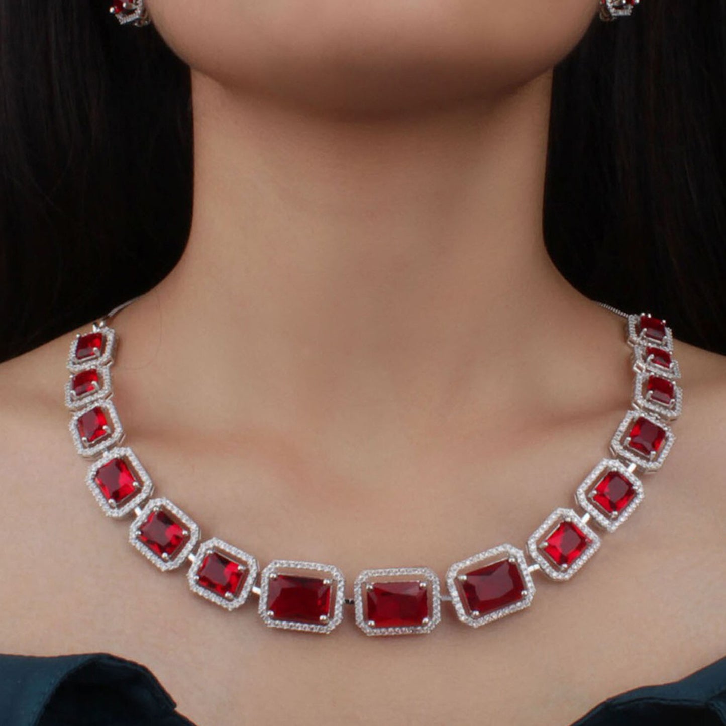 Diamond Necklace And Earrings Set (1 Set Mix Color) - Happy Price - Image 3