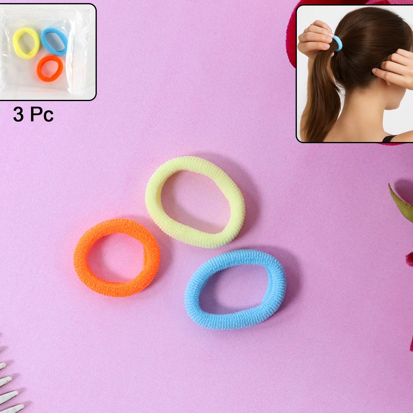 Soft Fabric Hair Ties - Gentle Hold, No Snag (3 Pc Set) - Happy Price - Image 1