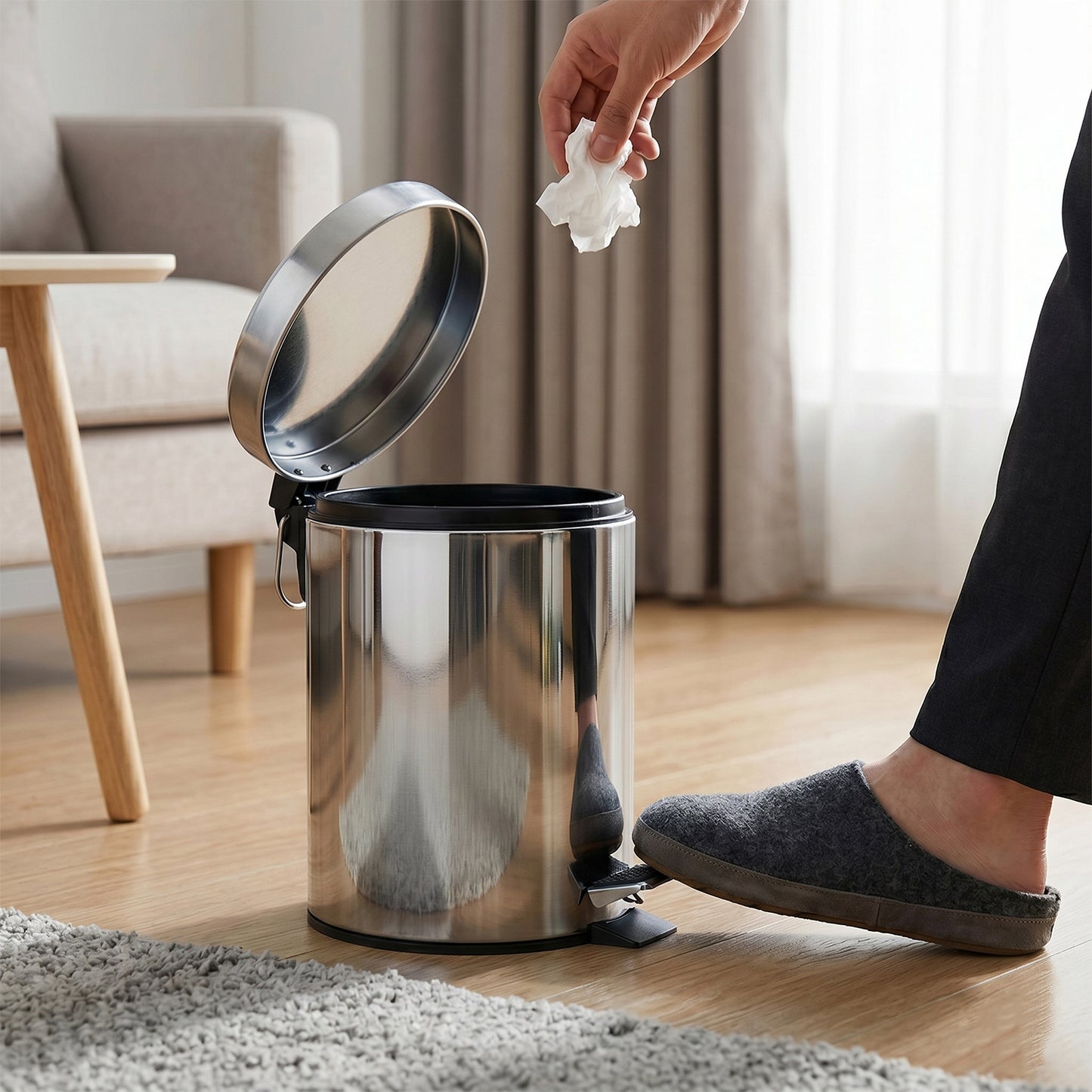 3 Litre Stainless Steel Pedal Dustbin with Soft Close Lid - 1 Pc - Great Price - Image 3