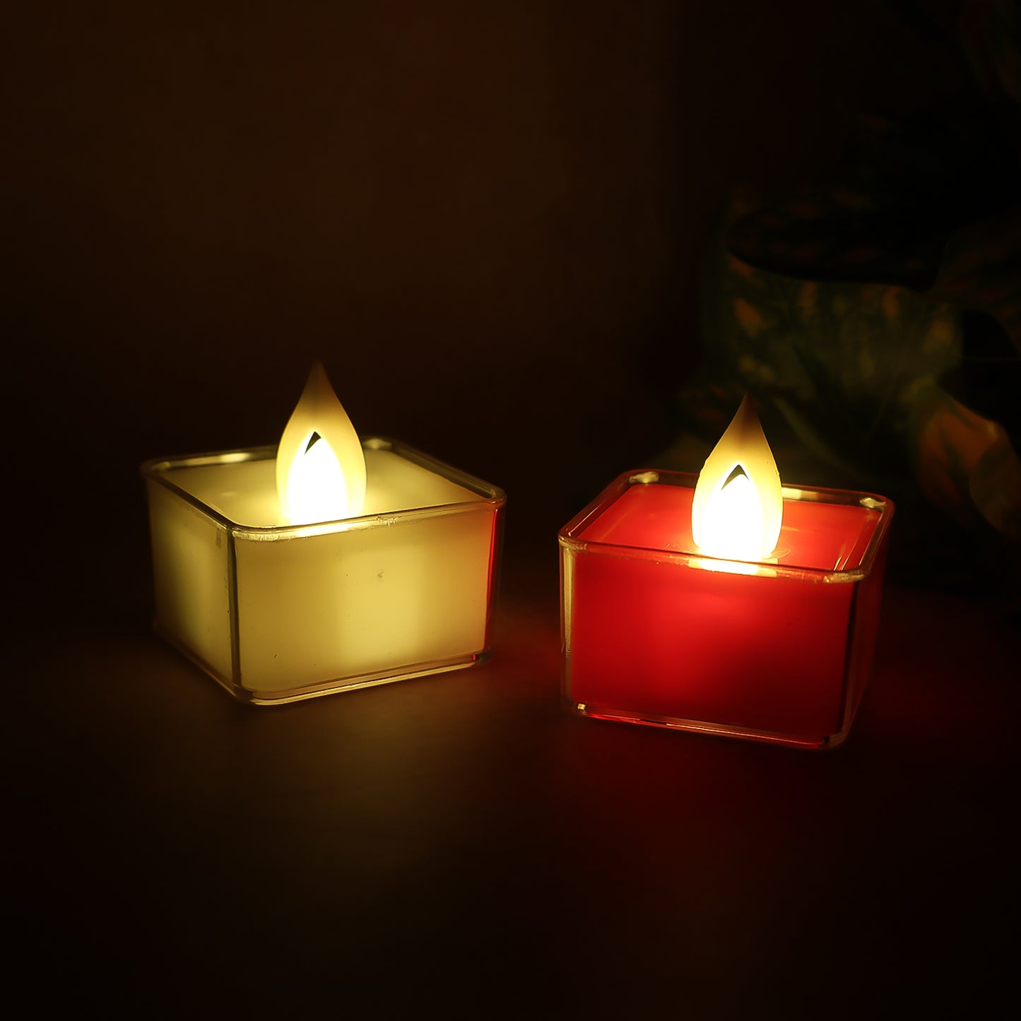 LED Flameless Tealight Candles - 9 Pc Set with Multicolor Square Holders - Happy Price - Image 4