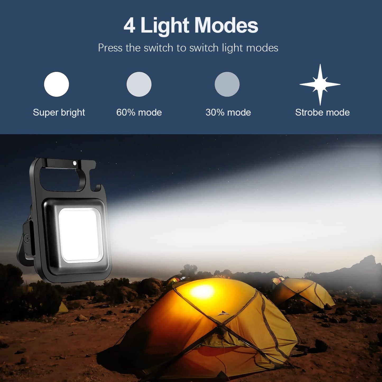 Rechargeable Keychain Mini Flashlight With 4 Light Modesultralight Portable Pocket Light With Folding Bracket Bottle Opener And Magnet Base For Camping Walking - Happy Price - Image 3