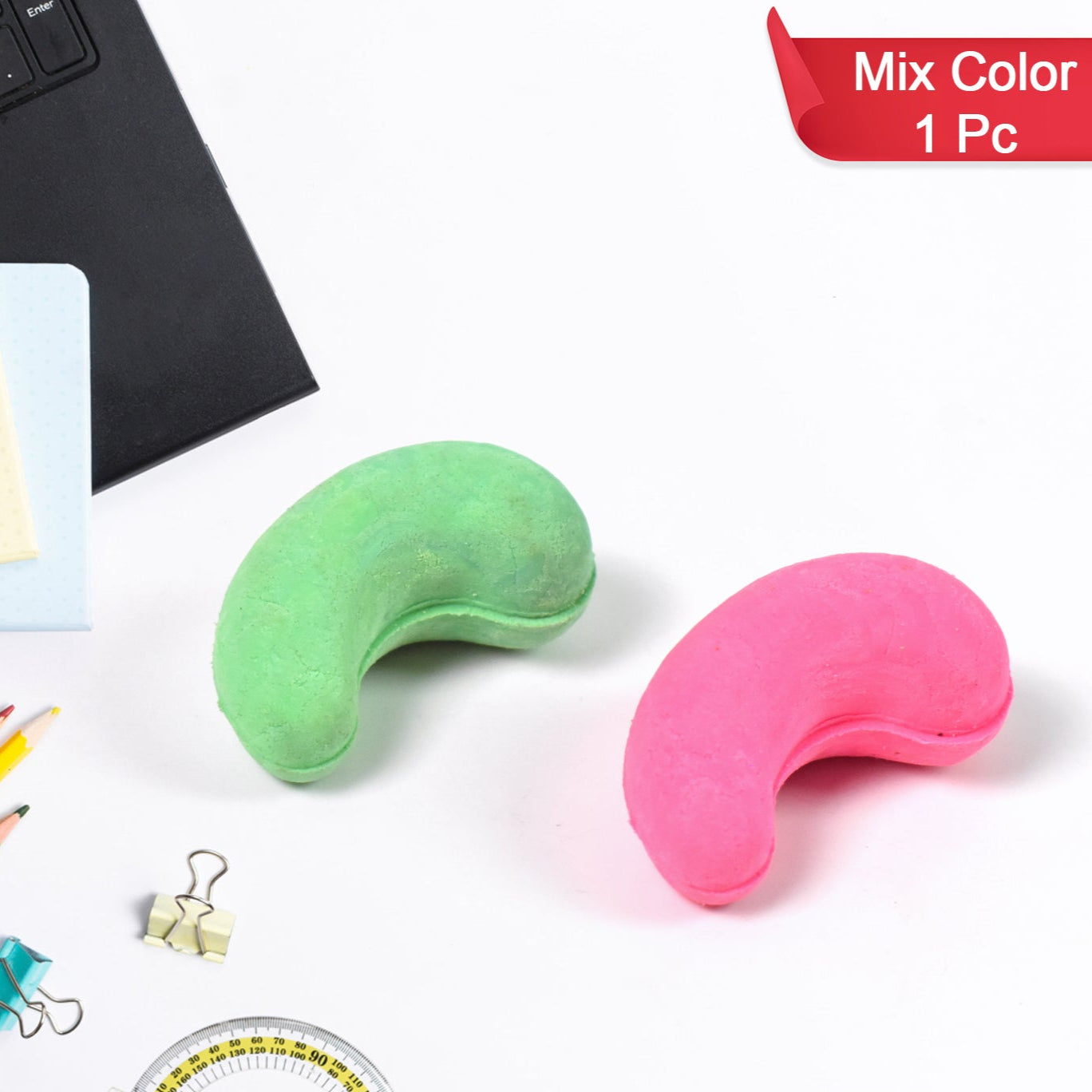 Cashew Nut Eraser Rubber Erasers (1 Pc Mix Colour Design) - Happy Price - Image 1