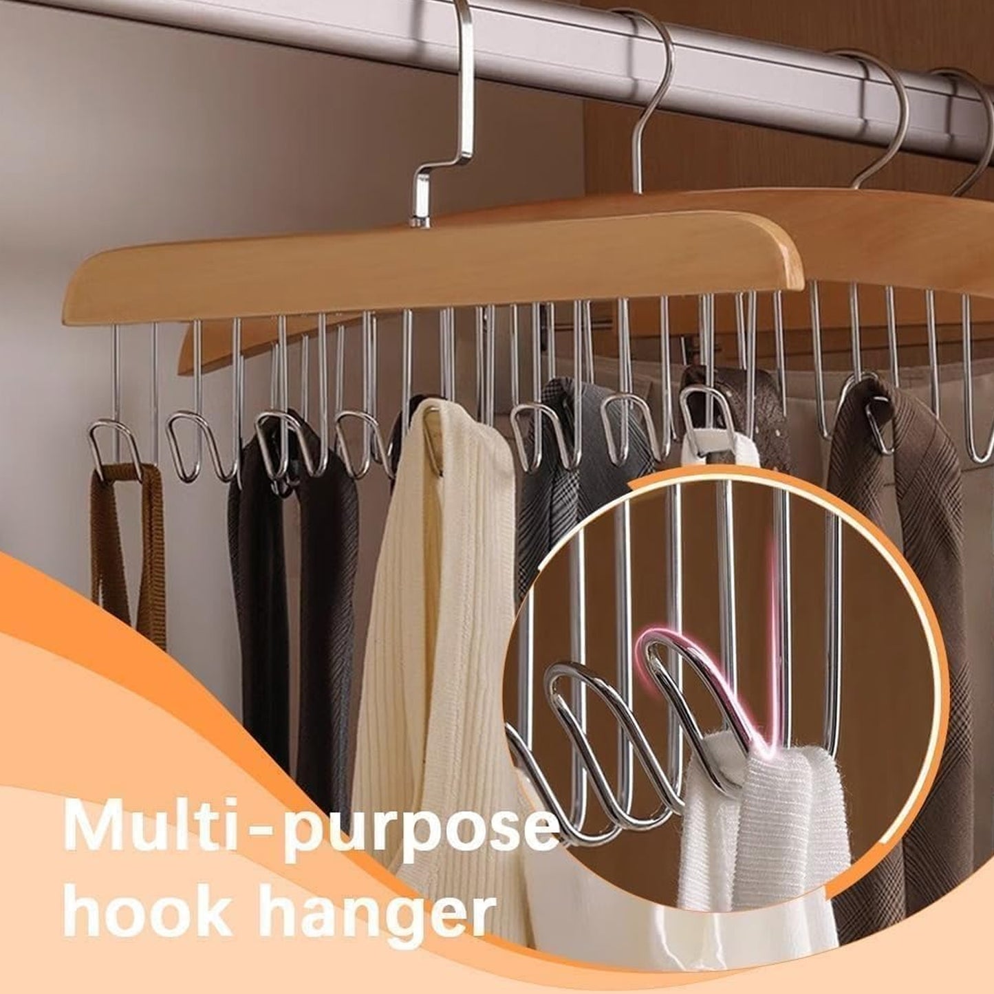 Space Saving 8 Hooks Wooden Hangers (Hanging Hook Included 1 Pc) - Happy Price - Image 5