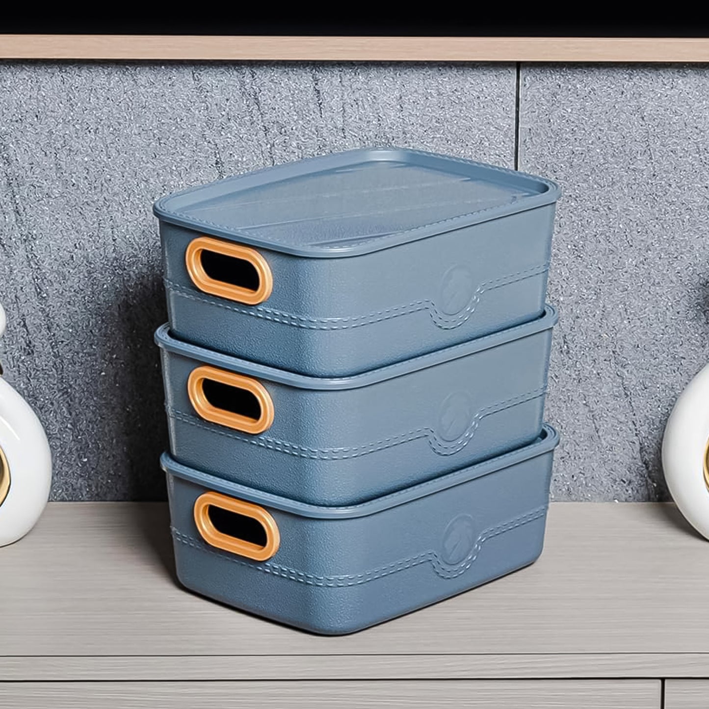 3-piece Plastic Multipurpose Storage Basket Bin Set With Handle (3 Pcs Set) - Happy Price - Image 4