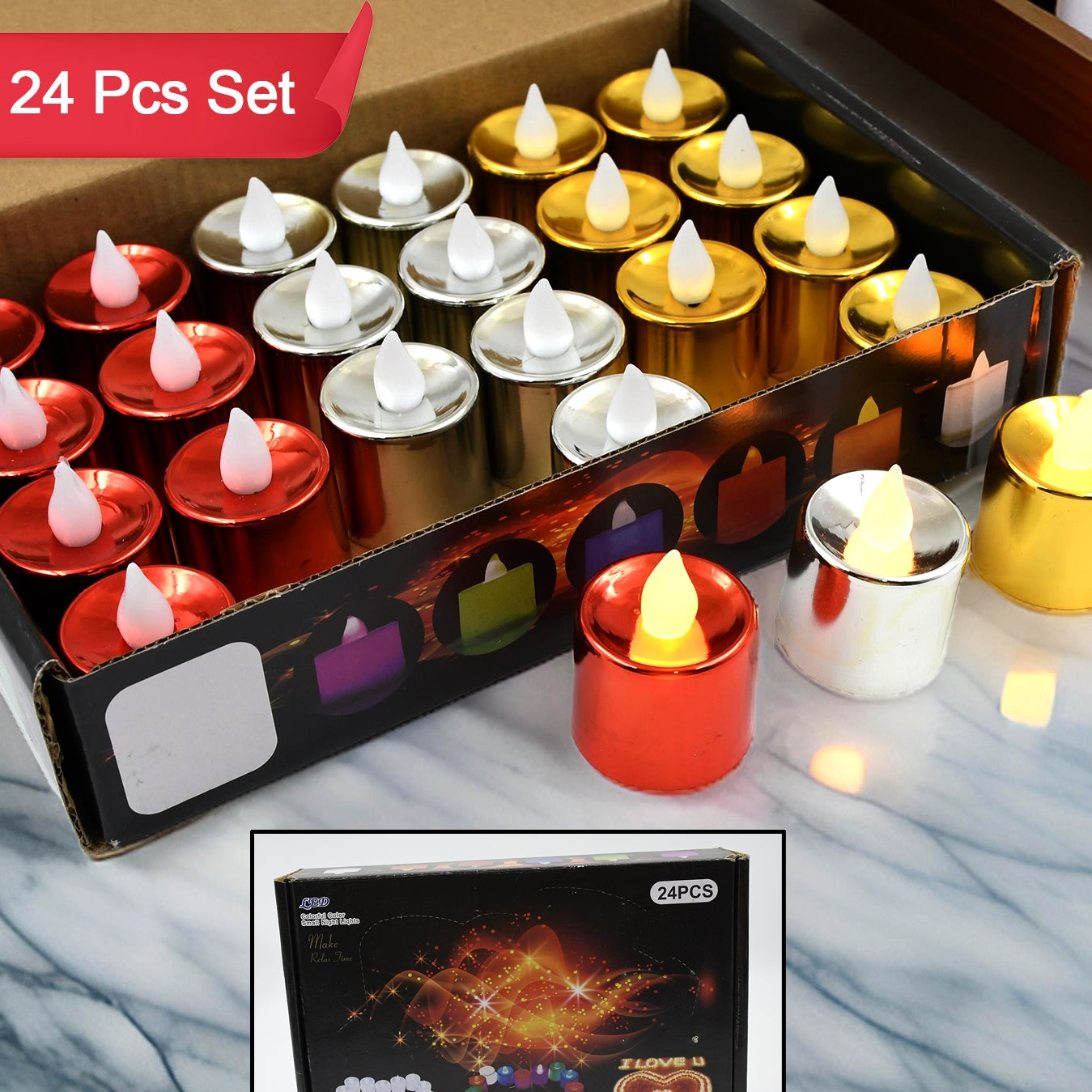 LED Diya Tea Lights - Flameless Plastic Candles (24 Pc Set) - Happy Price - Image 1