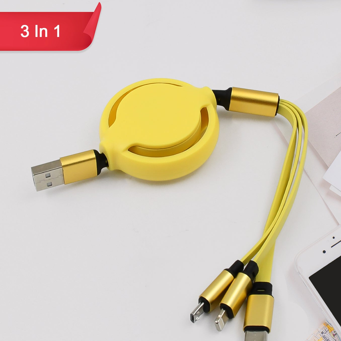 3-in-1 Retractable Charging Cable for Mobile Devices (1 Pc, Assorted Colors) - Happy Price - Image 1