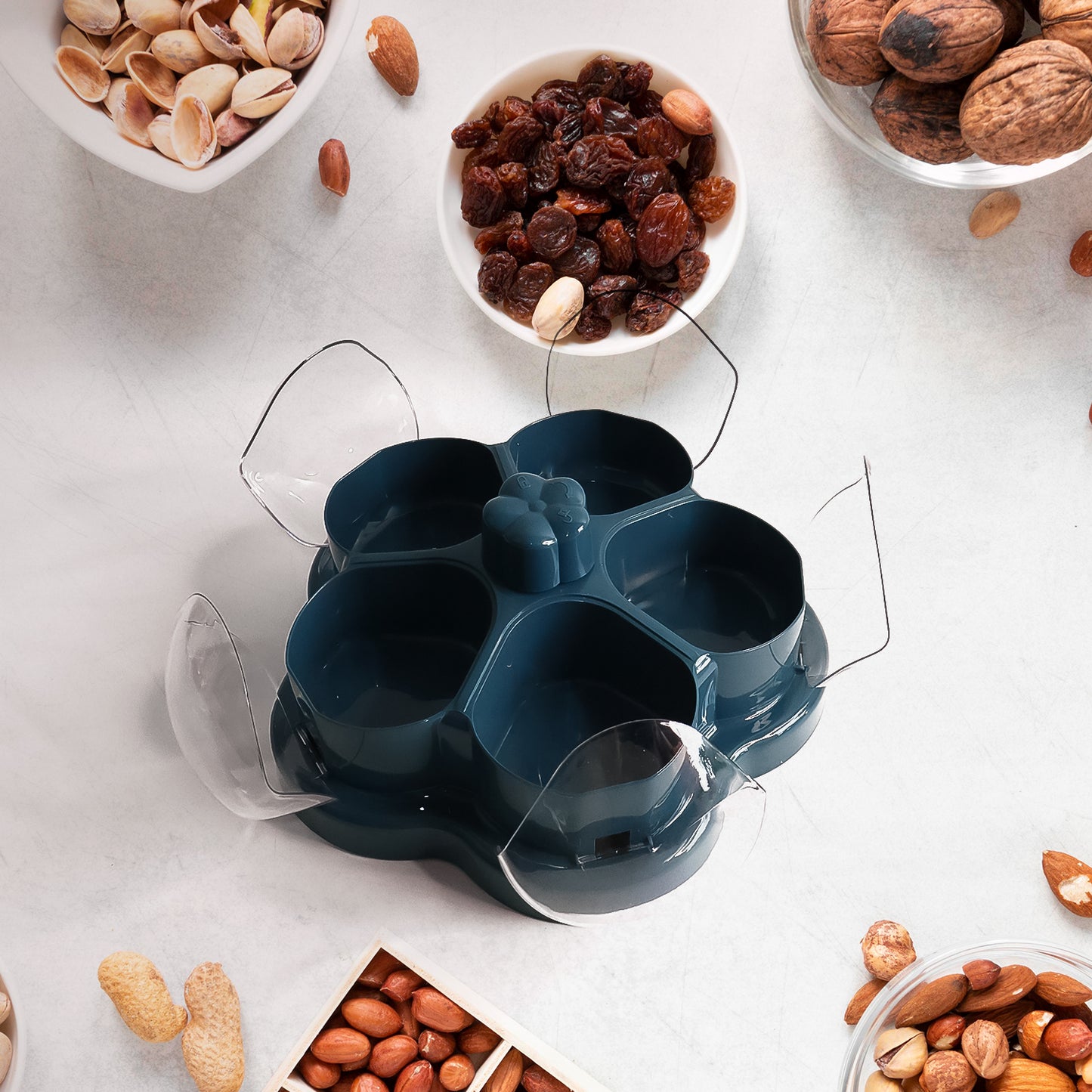 Lotus Shape Rotating Snack Organizer Box with Compartments (1 Pc) - Happy Price - Image 3