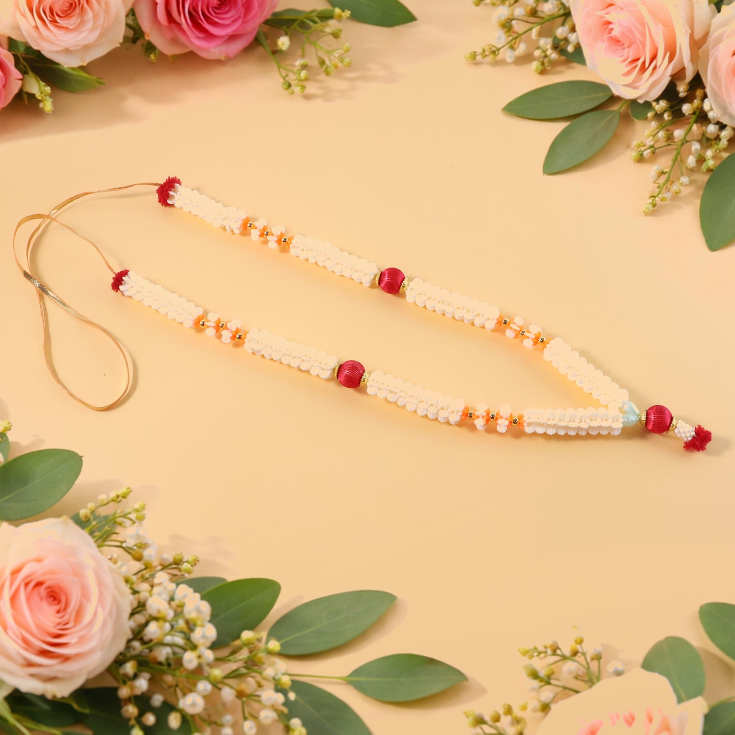 Decorative Pooja Gajra Garland (1 Pc) - Artificial Flowers & Beads for Mandir - Happy Price - Image 2