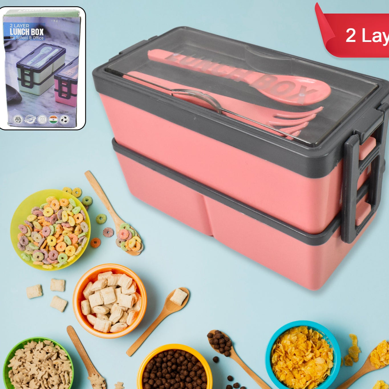 Plastic 3 Layer Leak Proof 3 Compartment Lunch Box For Office (1 Pc) - Happy Price - Image 1
