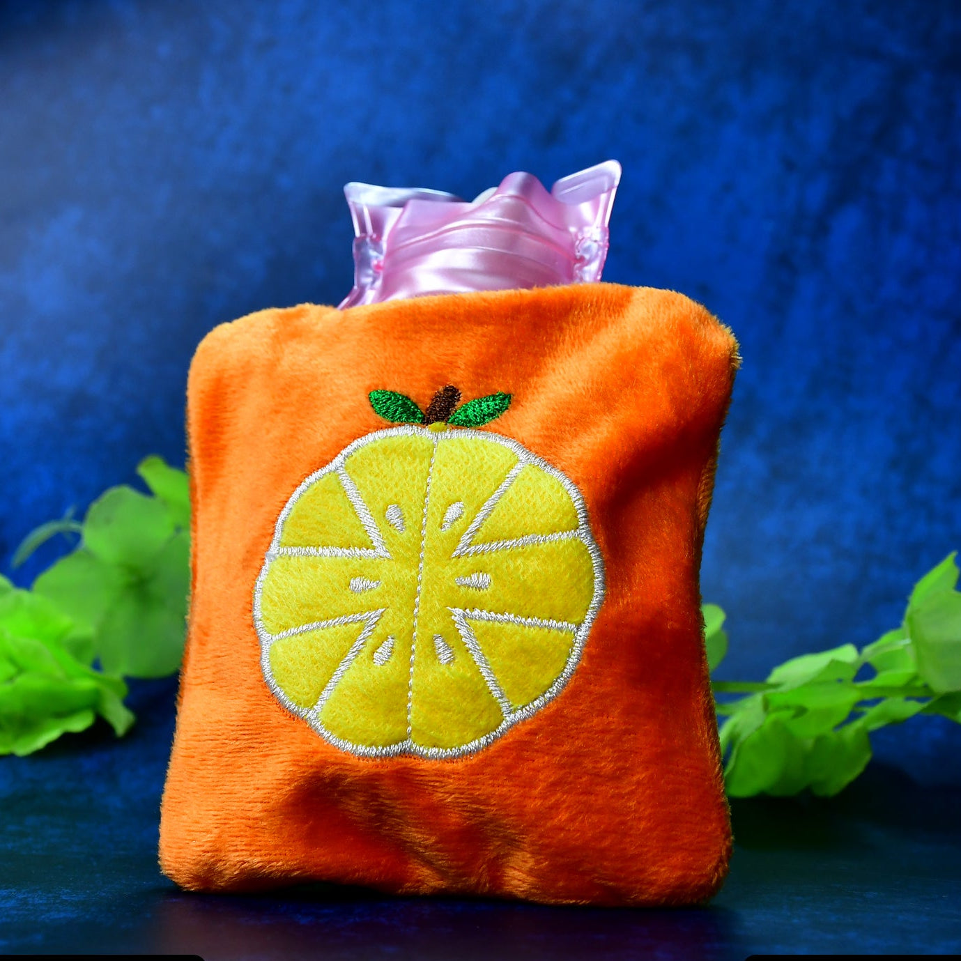 Orange Small Hot Water Bag With Cover For Pain Relief Neck Shoulder Pain And Hand Feet Warmer Menstrual Cramps. - Happy Price - Image 1