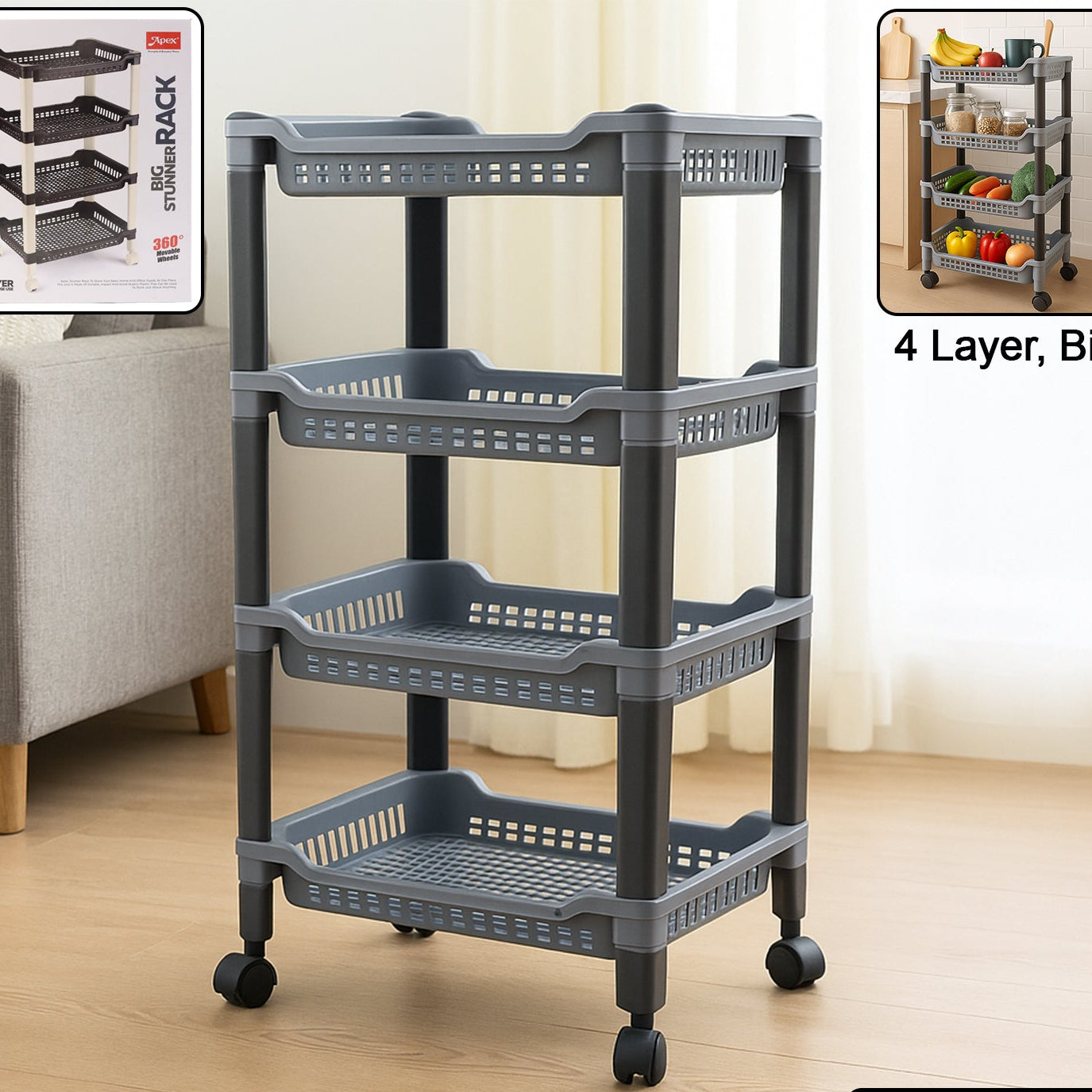 Apex 4-Layer Plastic Storage Rack - Multipurpose Organizer Shelf - Happy Price - Image 1