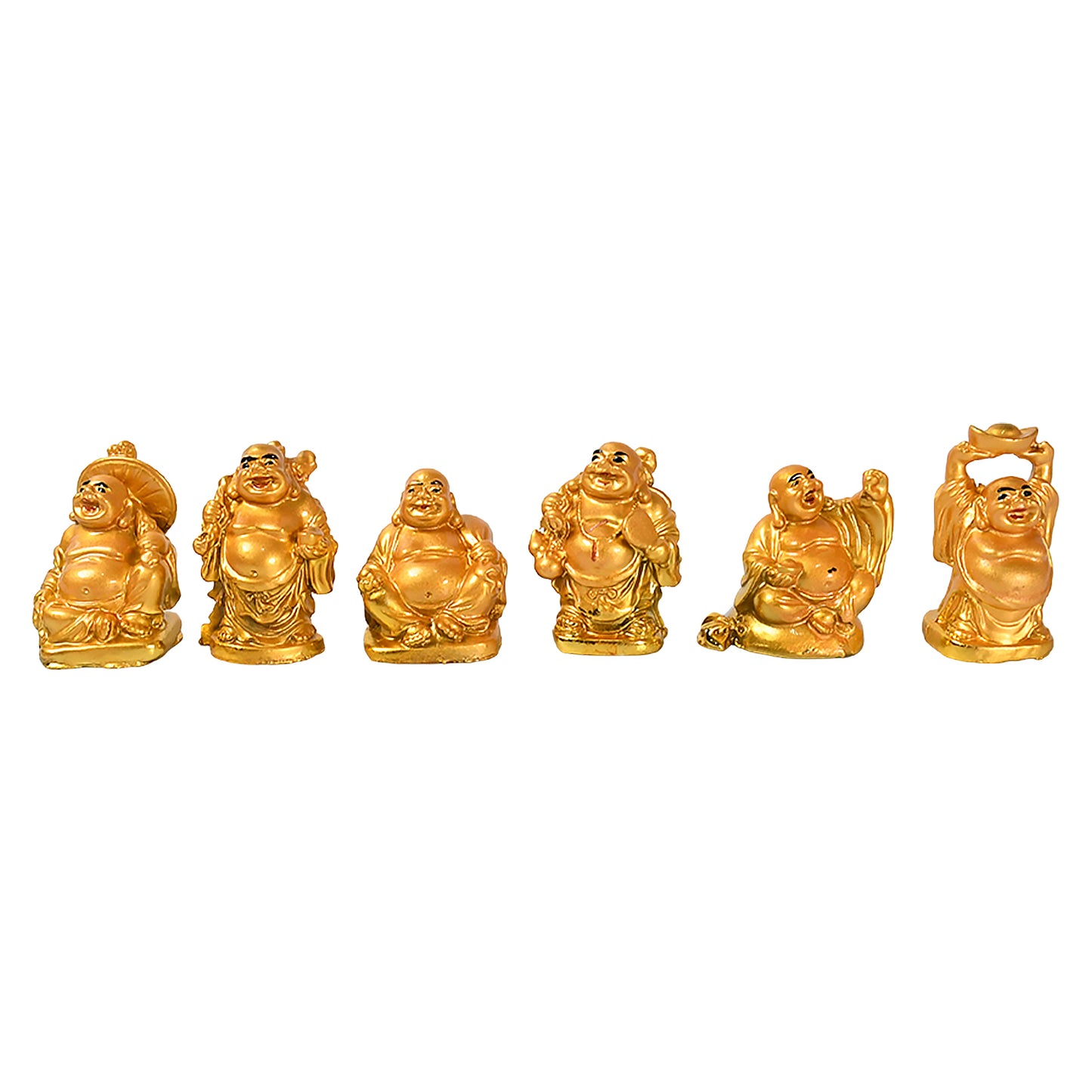 Golden Laughing Buddha Set Of Six Pieces Statue For Happiness Wealth Good Luck Decor For Wealth And Success (6 Pcs Set) - Happy Price - Image 4