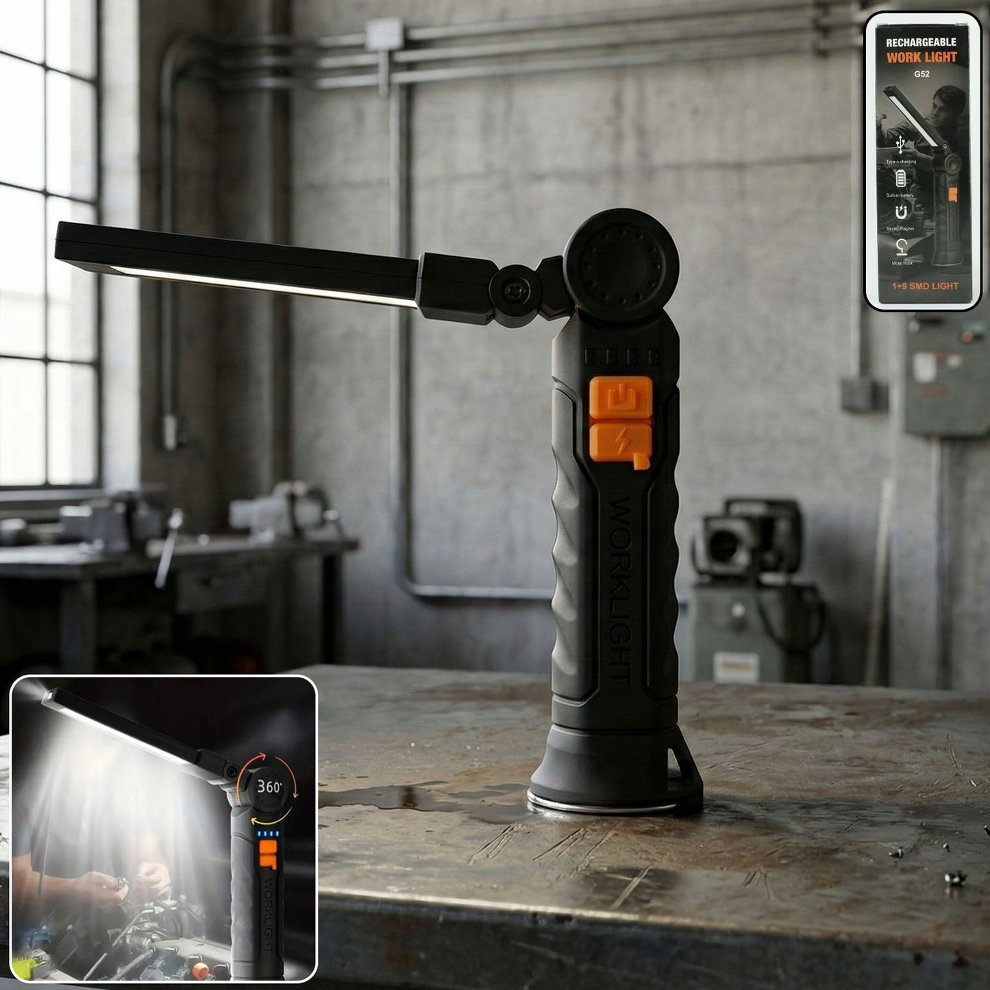 Rechargeable LED Work Light with 360° Rotating Head and Magnetic Base (1 Pc) - Happy Price - Image 2