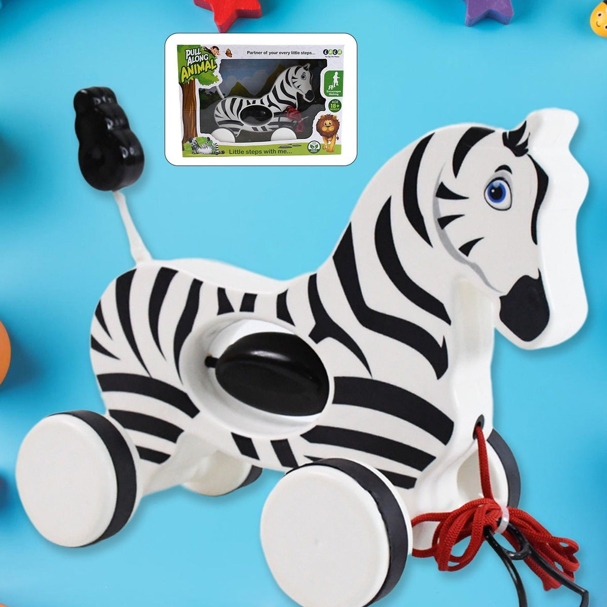 Zebra Pull Along Toy Baby Early Walking Pull Toy Rope Toy For Babies Walking Toy - Happy Price - Image 1