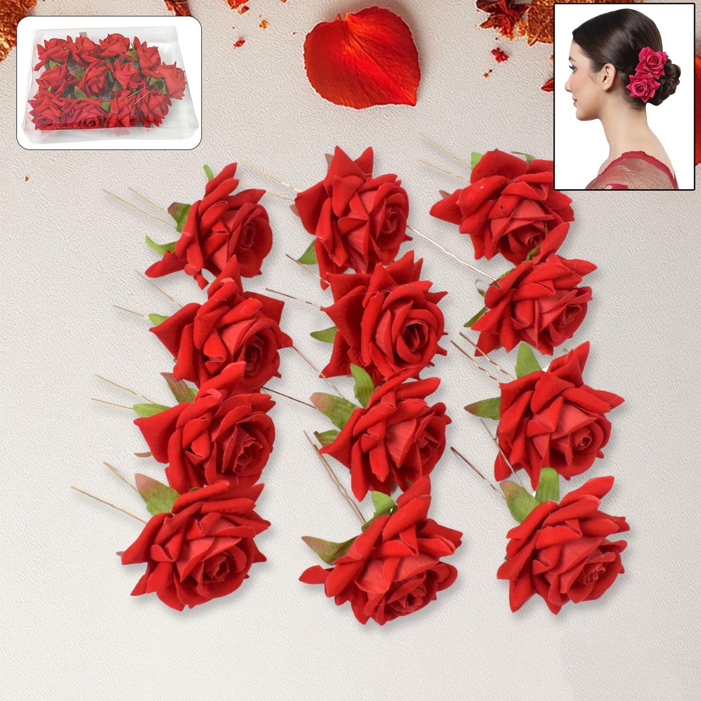 12 Pcs Red Rose Bridal Hair Clips for Women - Wedding Party Hair Accessories - Happy Price - Image 2